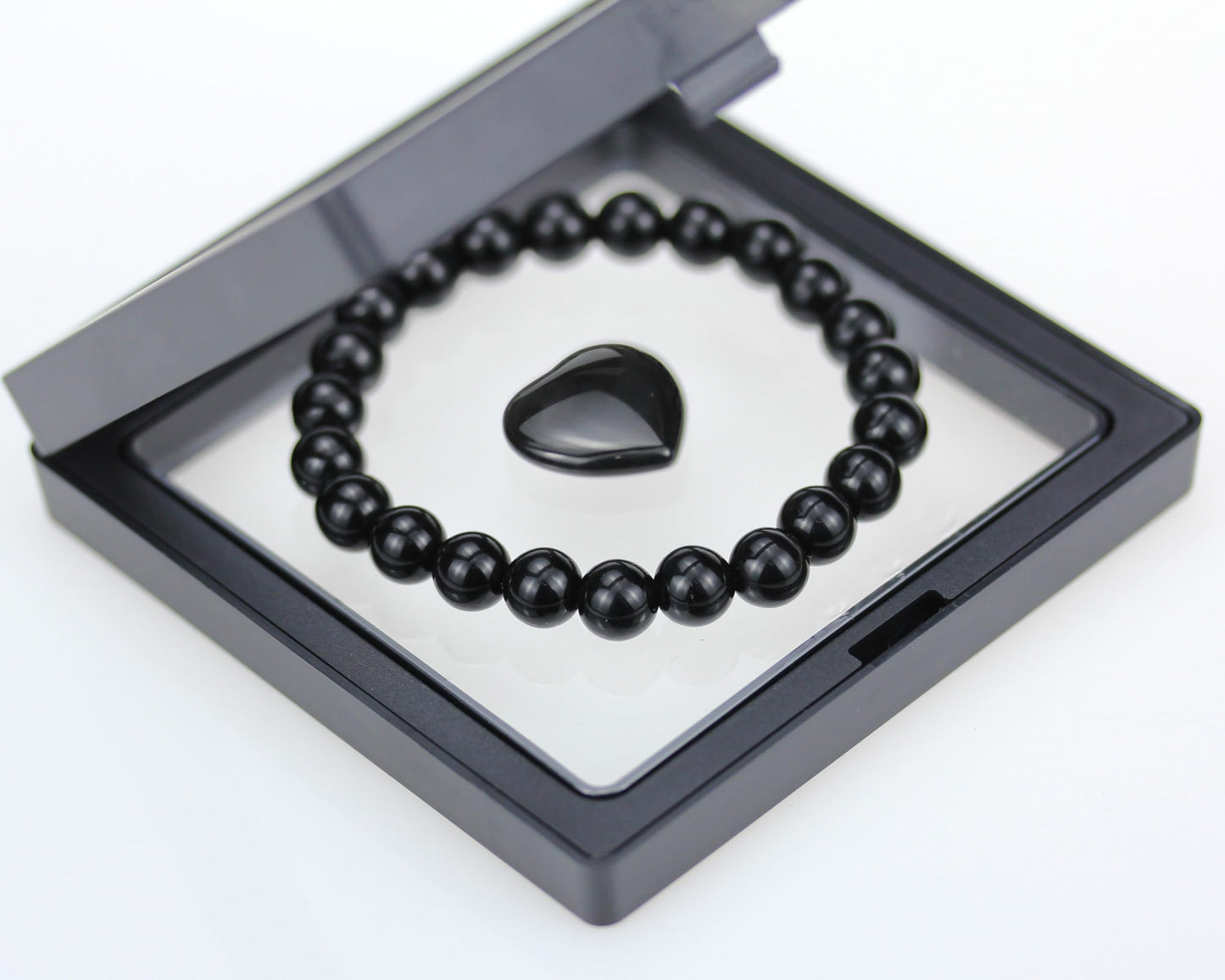 SAFEINA Obsidian Healing Crystal Stretch Bracelet for Women Men's Gifts, 8mm Stackable Beaded Bracelets with Heart Stones Set Stress Relief Yoga Reiki Gems Healing Crystals Inspirational