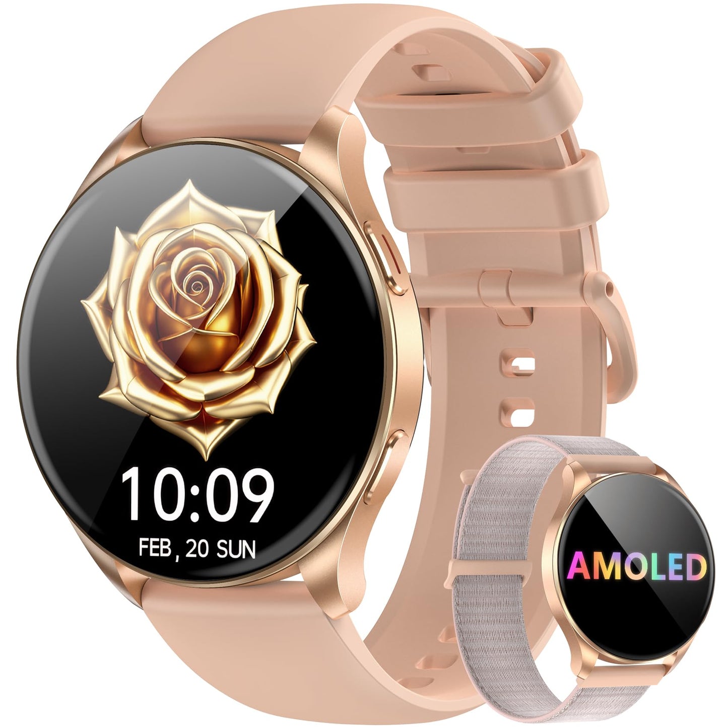 Blackview Smart Watch for Women(Make/Answer Calls), 1.43''AMOLED Touchscreen Fitness Tracker with 100+ Sports Modes, Heart Rate/SpO2/Sleep Monitor/2 Straps, Smartwatch for iPhone & Android