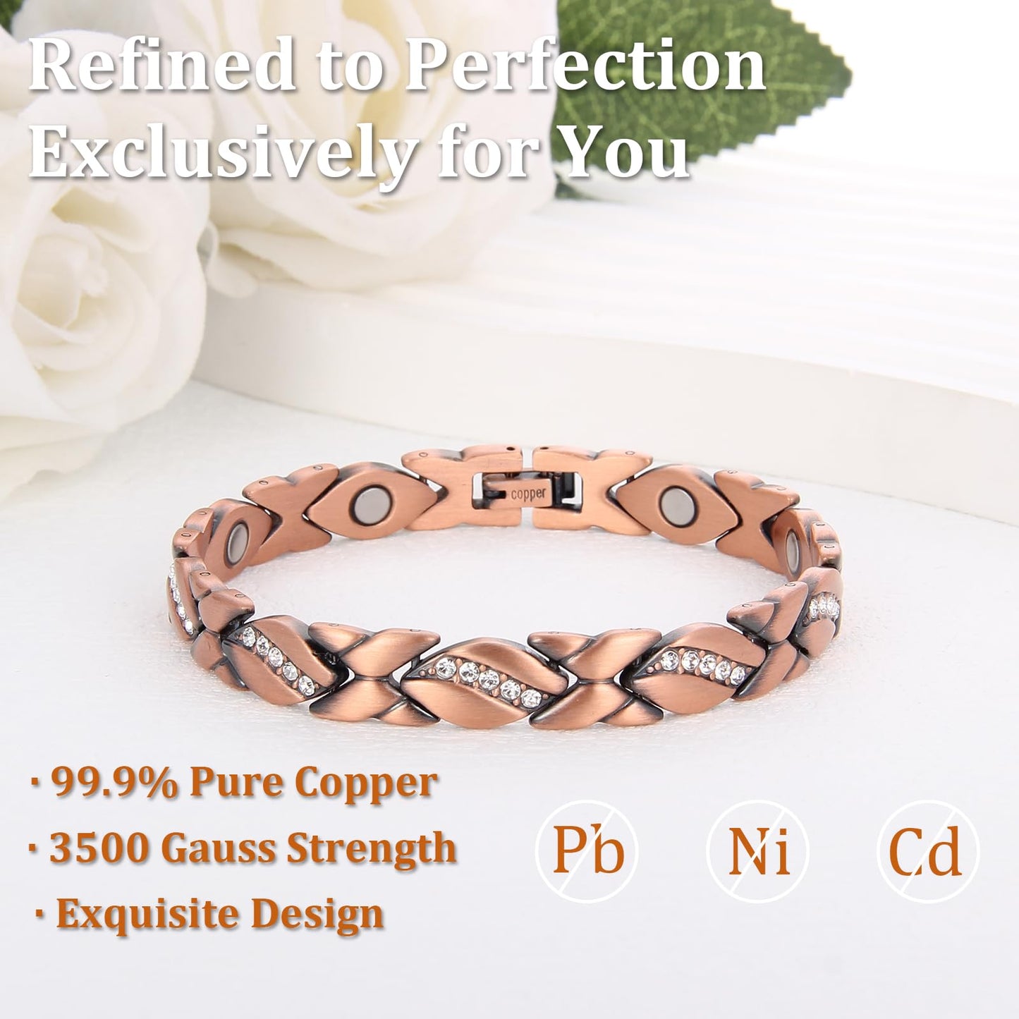 Fashtour 99.99% Pure Copper Magnetic Bracelet for Women, Heart Wire Design Adjustable Jewelry with 3800 Gauss Magnets, Elegant Gift Box
