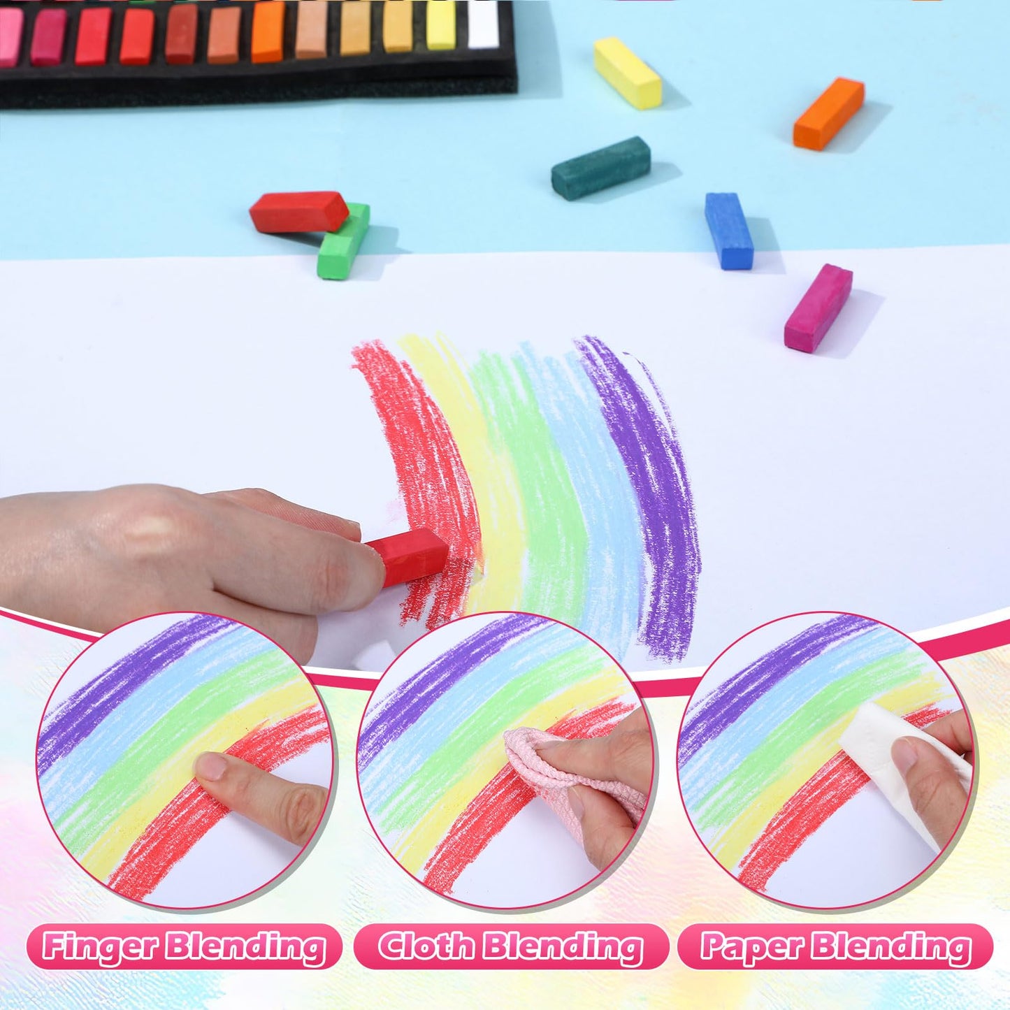 Watersay 432 Pcs Soft Chalk Pastels Set of 24 Colors Bulk 1.18 Inches Square Dry Artist Chalk Pastel Sticks for Office Art Drawing Painting Professional Art Supplies Kit
