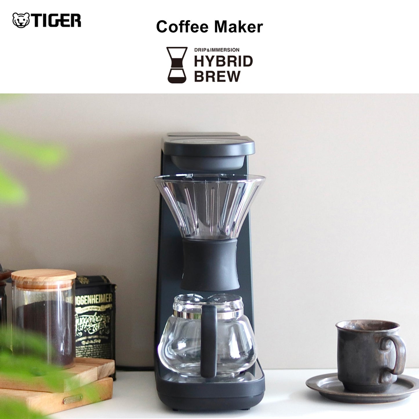 Tiger Hybrid Automatic Coffee Maker - Pour Over Coffee Maker & Immersion Brewing Coffee Machine, Innovative Design for Outstanding Brew, Black, 6 Cup, 24 ounce, 0.72L