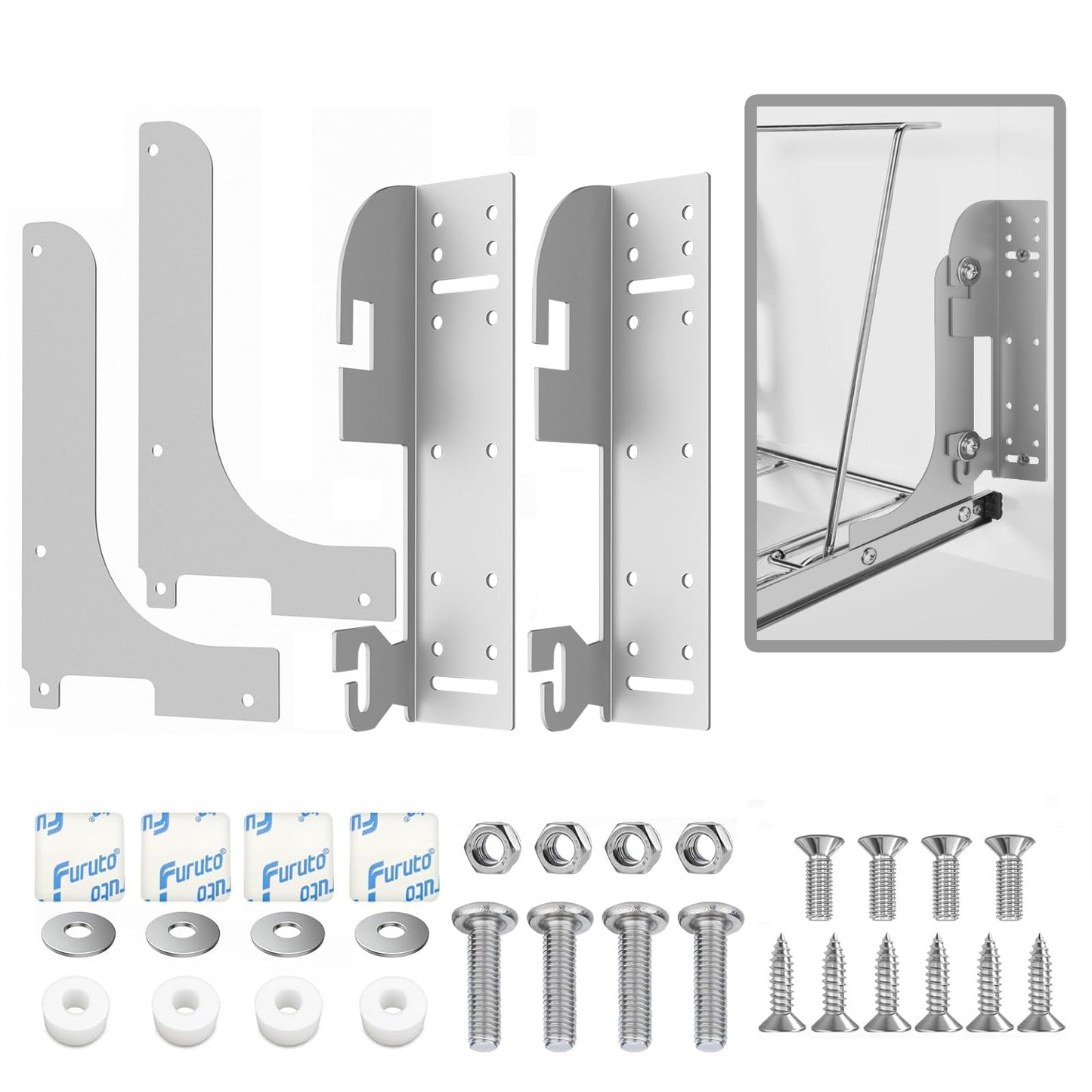Demimy Cabinet Door Mount Kit for Pull-Out Trash Cans, Organizers & Storage Shelves – 6-Way Adjustable Heavy Duty Brackets Compatible with Rev-A-Shelf 5WB Series, 5WB-DMKIT Trash Can Bracket, Silver