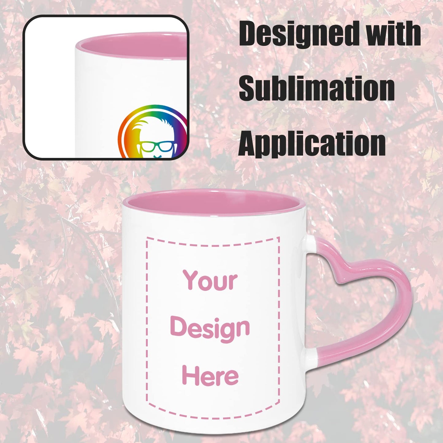 MR.R 11oz Ceramic Coffee Mug, 36PCS Set, Sublimation Blank, Pink, Modern Heart Design, Dishwasher Safe, Reusable