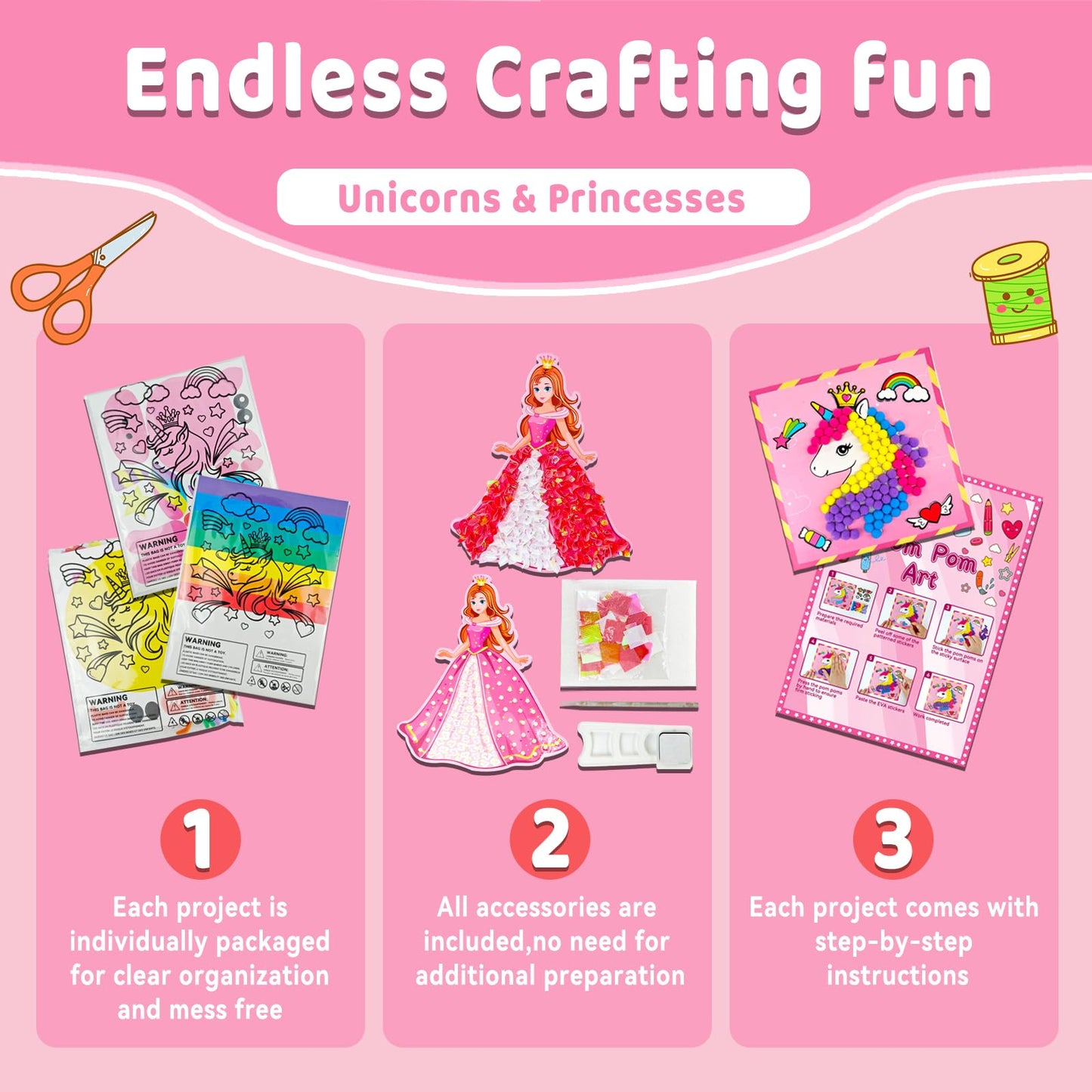 7july Unicorn Craft Box-12 Fun Arts and Crafts for Kids Ages 4-8,Educational Creative Toys, Art and Crafts Projects & Activities Kit with Supplies,Gift for Girls 3 4 5 6 7 8 Years Old