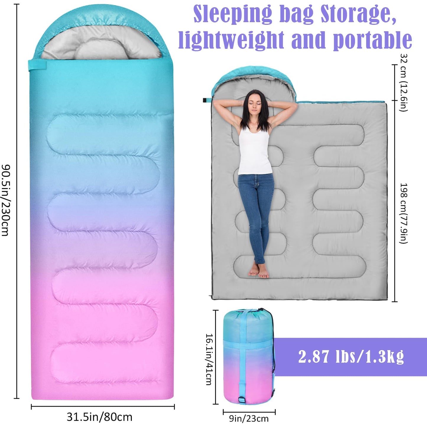 Ausletie Sleeping Bags for Adults, 3 Seasons Cold Warm Weather Waterproof Lightweight Camping Sleeping Bags for Men and Women,Camping Outdoor Travel