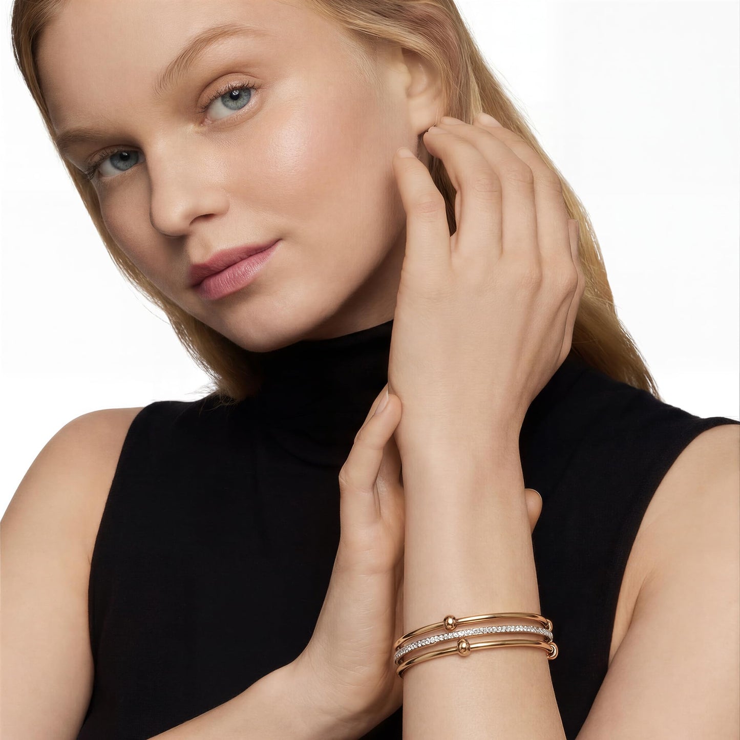 Musishiyu Gold Bracelets for Women Stacking Bangle - 18K Mixed Metal Tri-Color Rolling Interlocking Bands, Cubic Zirconia Fidget Anxiety Jewelry, Perfect Gifts for Mom Wife Grandma