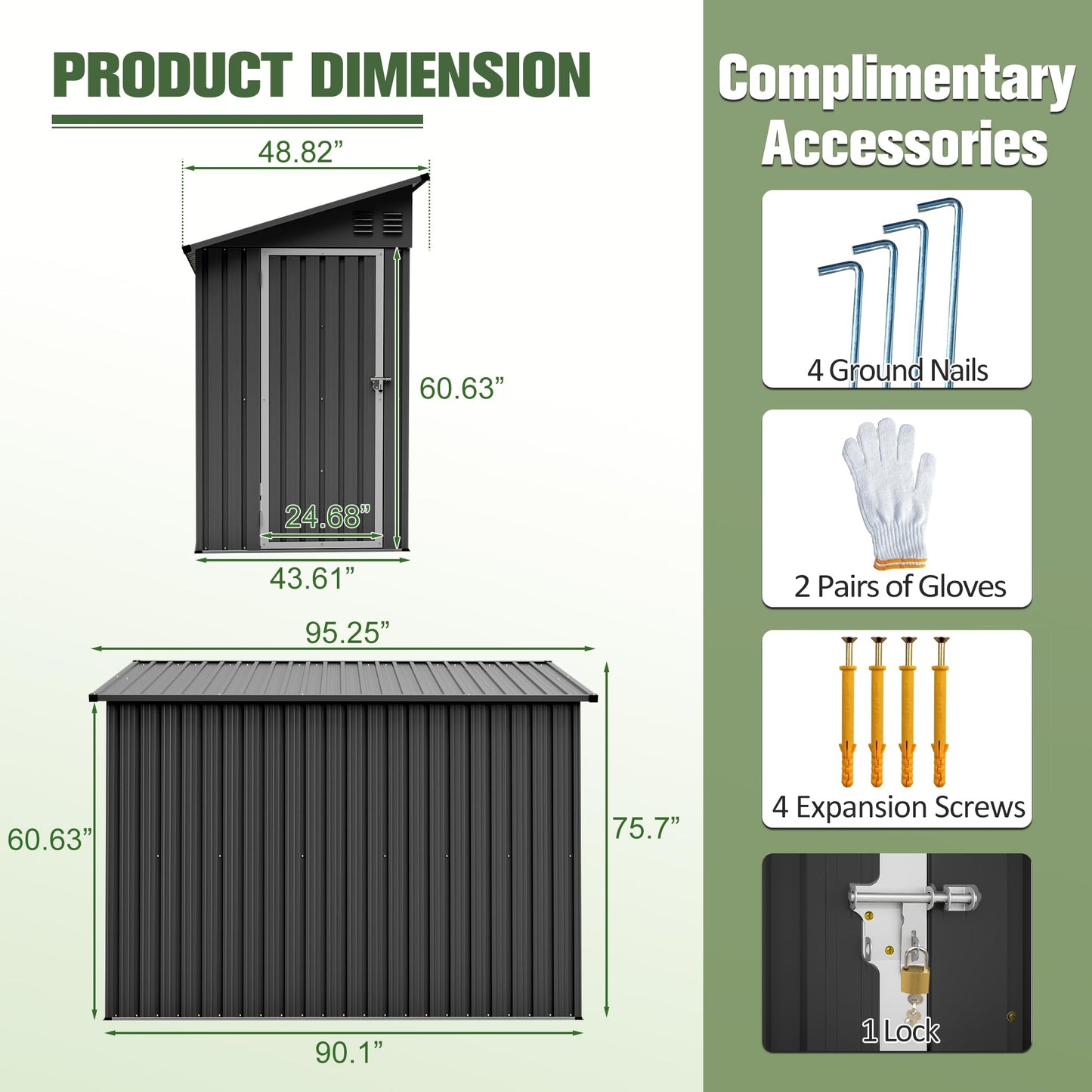YOPTO 4x8 FT Lean to Outdoor Storage Shed,Metal Shed W/Floor Frame & Reversible Installation,All Weather Waterproof Garden Tool House W/Lockable Door & 2 Air Vents,for Backyard,Patio,Lawn,Black