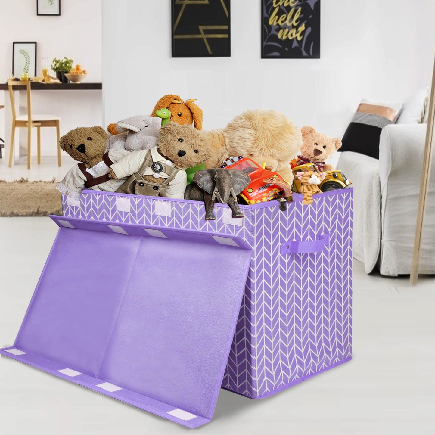 Mayniu Large Toy Box Chest with Flip Lid, Toy Storage Organizers Bin Boxes Basket with Sturdy Handles for Boys, Girls, Kids, Nursery, Playroom, Living Room, Bedroom, (Purple)
