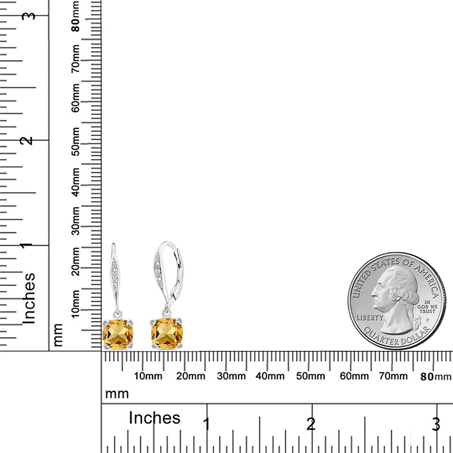 Gem Stone King Drop Dangle Earrings For Women | 7MM Cushion Cut Gemstone Birthstone and Diamond | 925 Sterling Silver | Jewelry Gift for Mom Wife Her | Citrine-November | Sterling Silver