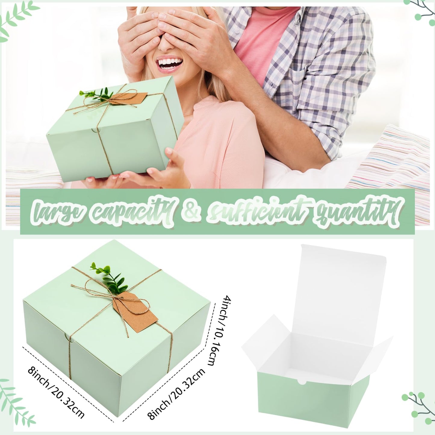 Crtiin 8 Pack Gift Boxes Set 8 x 8 x 4 Inch Green Paper Bridesmaid Proposal Gifts Box with Lids for Presents Wedding Bridal Valentine's Day Easter Mother's Day Birthday Gift Packaging Party Favors