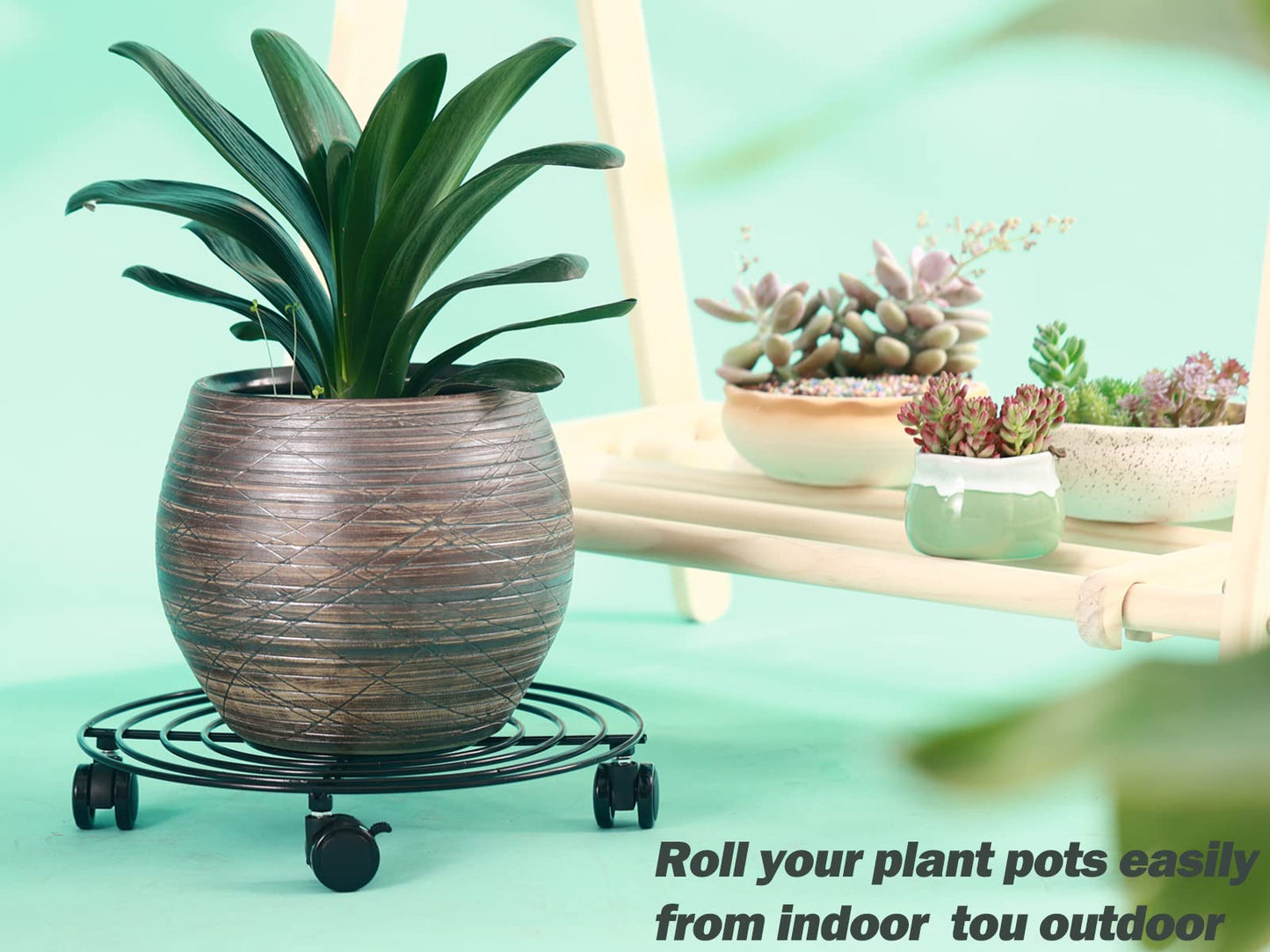 6 Packs 12 Inches Large Metal Plant Caddy with Wheels Rolling Plant Stands Heavy-duty Wrought Iron Plant Roller Base Pot Movers Plant Saucer on Wheels Indoor Outdoor Plant Dolly with Casters Planter Tray Coaster