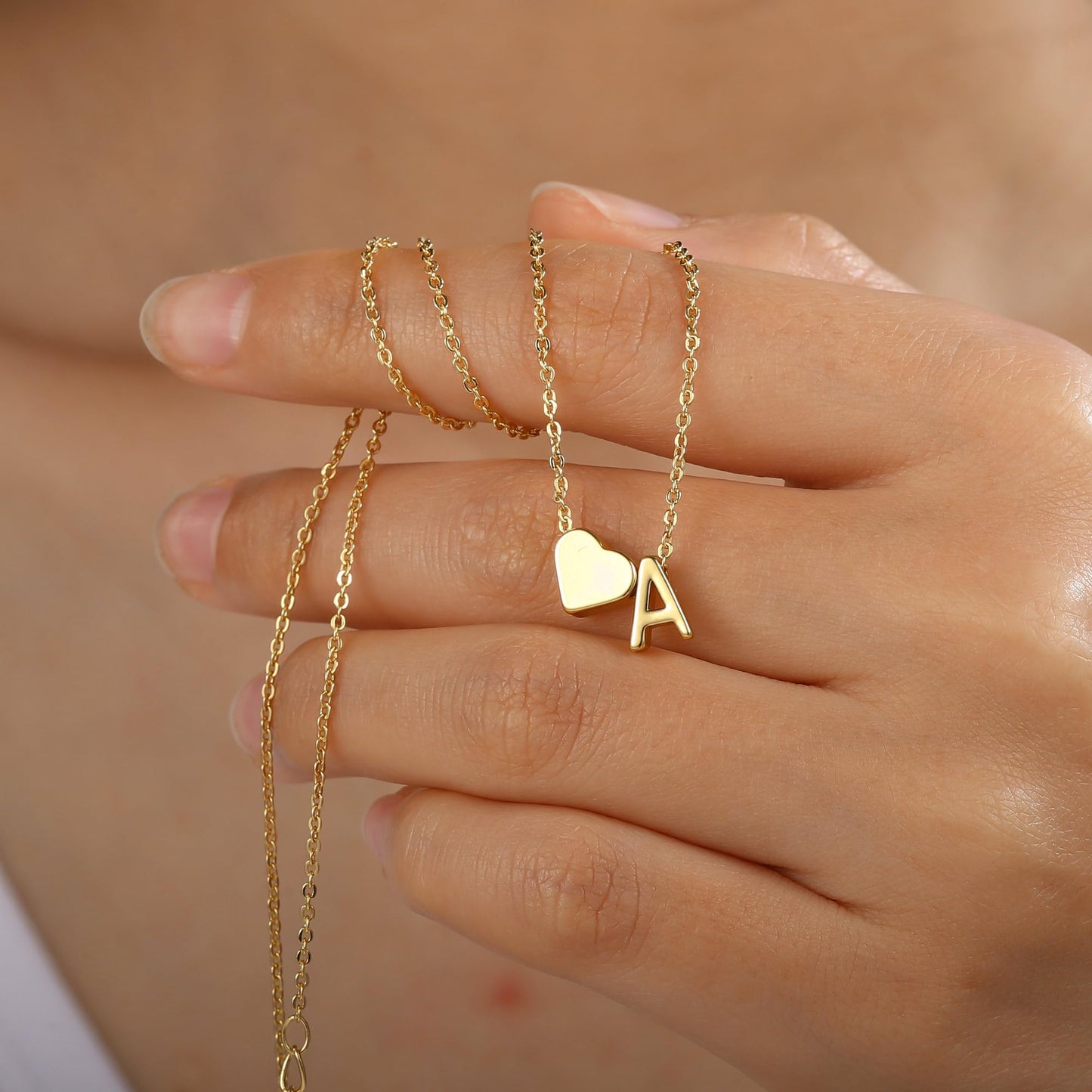 Turandoss Heart Initial Necklaces for Women Trendy, 18K-Gold-Plated Dainty D Heart Tiny Initial Necklaces Letter Jewelry for Women