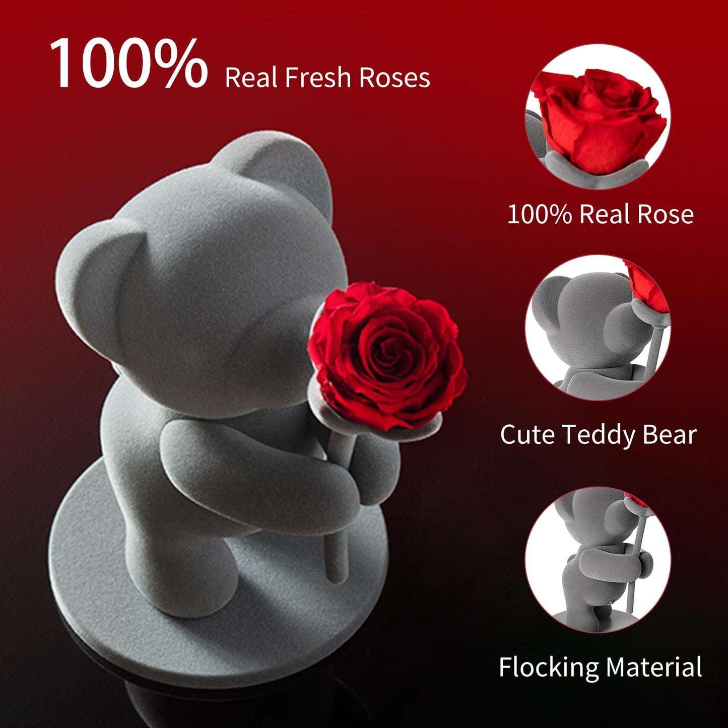 JoyFlower Preserved Flowers with Cute Teddy Bear, Eternal Real Rose Romantic Gift with Elegant Gift Box for Girlfriend Wife Her in Valentine's Day, Birthday, Christmas, Weddings, Anniversaries