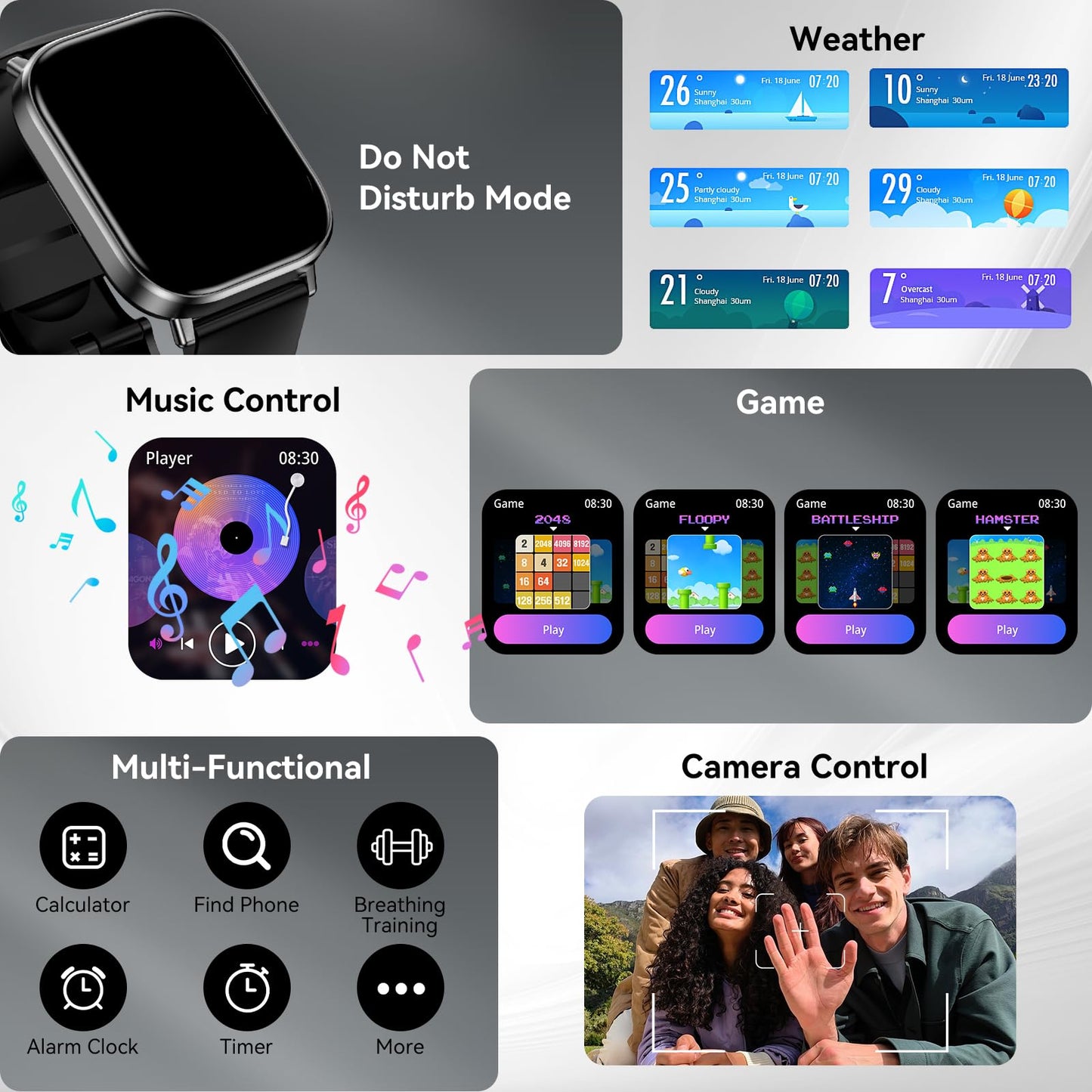 ganopterygon Smart Watch with 2.01" HD Touchscreen, Bluetooth Calling, 120+ Sports Modes, 24/7 Heart Rate & Sleep Monitoring, IP67 Waterproof Fitness Tracker, Compatible with iOS and Android (Black)