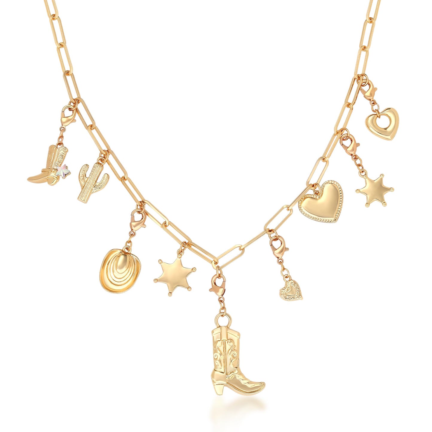Women's Fashion Vintage Cactus Star Pendant Necklace - Detachable Multi Pendant Boot Charm Dainty Gold Chunky Paperclip Chain Layered Necklace Jewelry Gift for Her (Birthday, Valentine's Day, Christmas)