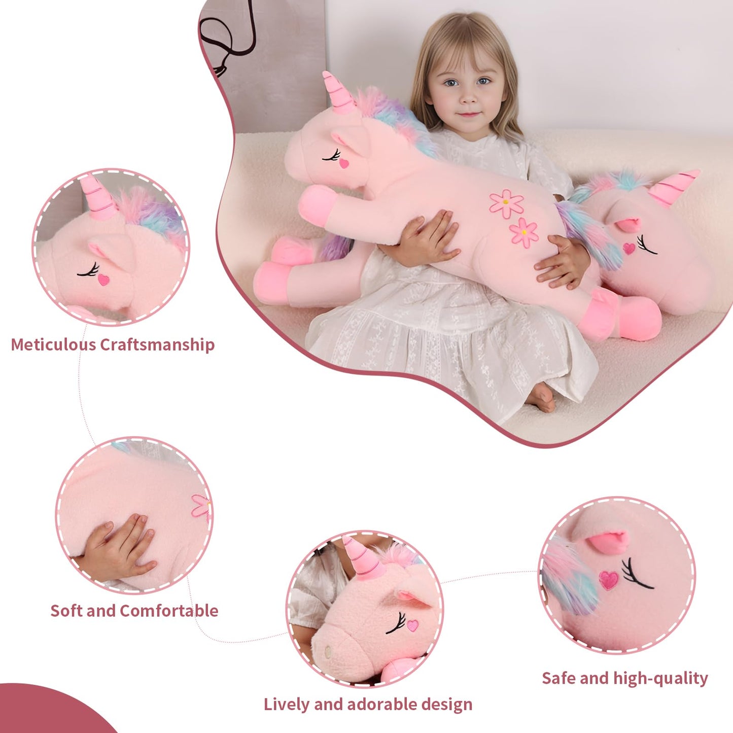 32inch Cute Giant Pink Unicorn Plush, Jumbo Soft Body Pillow Pet, Large Rainbow Unicorn Stuffed Animals Toy, Big Doll for Kids Girls and Boys, Birthday