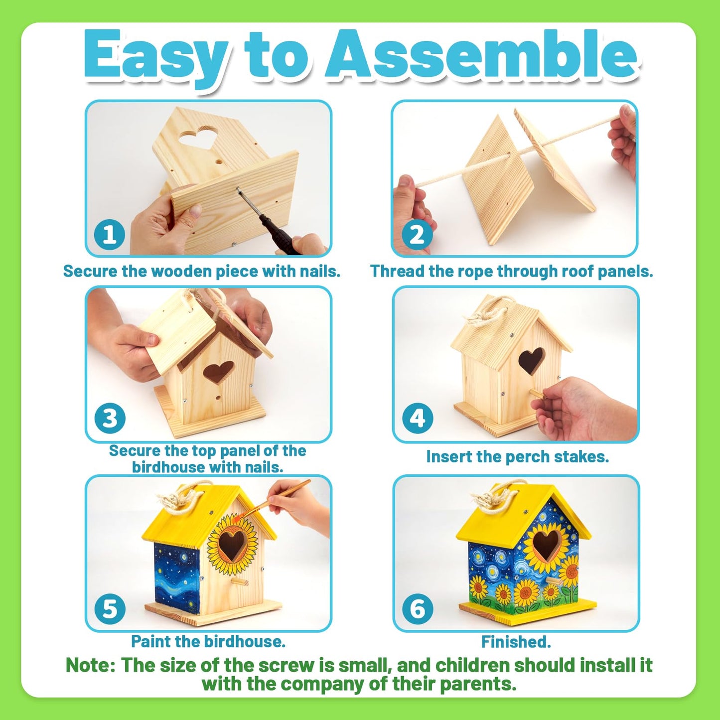 AluAbi 2 Pack DIY Bird House Kit, Thickened Wooden Birdhouse Crafts for Kids with Paints Brushes Screwdriver, DIY Arts and Crafts for Children, DIY Birdhouse Set for Halloween Christmas Birthday