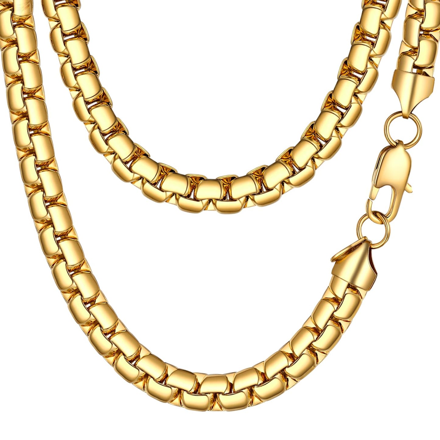 PROSTEEL Gold Chain for Men 8mm Tarnish-Resistant & Hypoallergenic Chunky Flat Box Necklace for Mens Jewelry