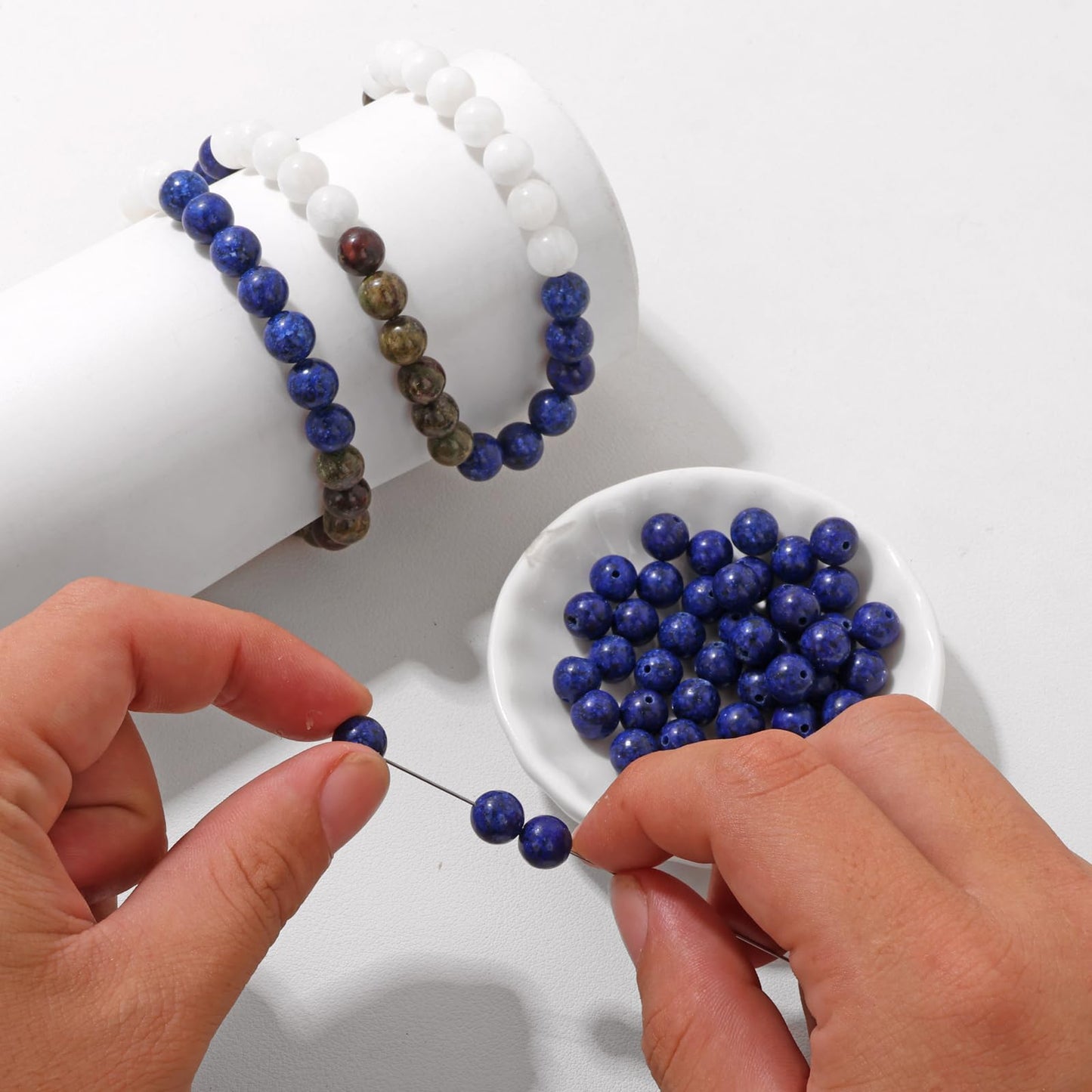 Risyfjew 100PCS 8mm Natural Lapis Lazuli Beads Gemstone Round Loose Beads for Jewelry Making Chakra Crystal Stone Beads for Bracelets Necklace Earrings Making Supplies (100pcs/Strand)