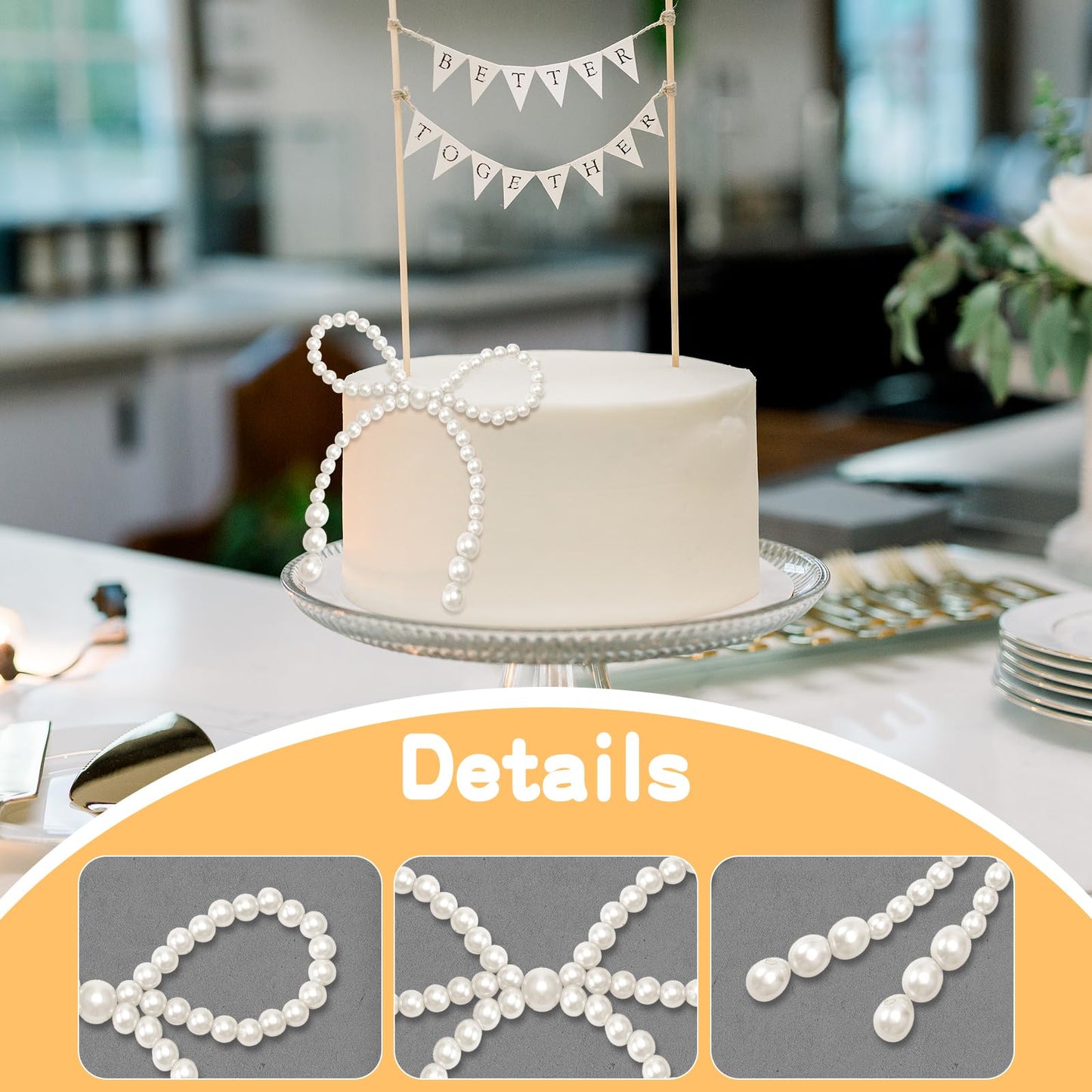20Pcs Pearl Bow Cake Topper Pearl Bows for Bouquets Cupcake Party Coquette Cake Decorations Cute Cake Decor for Weeding Baby Shower Women Girls Princess Themed Birthday Party Accessories White
