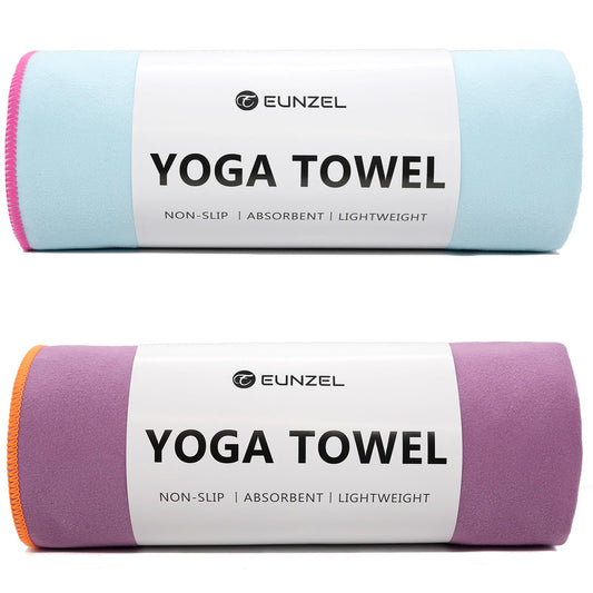 Eunzel 2 Pack Hot Yoga Towel Non-Slip Yoga Mat Towel Ultra-Absorbent Microfiber Towel for Hot Yoga, Pilates，Bikram and Workout 26.5"x 72", Blue/Pink& Purple/Orange