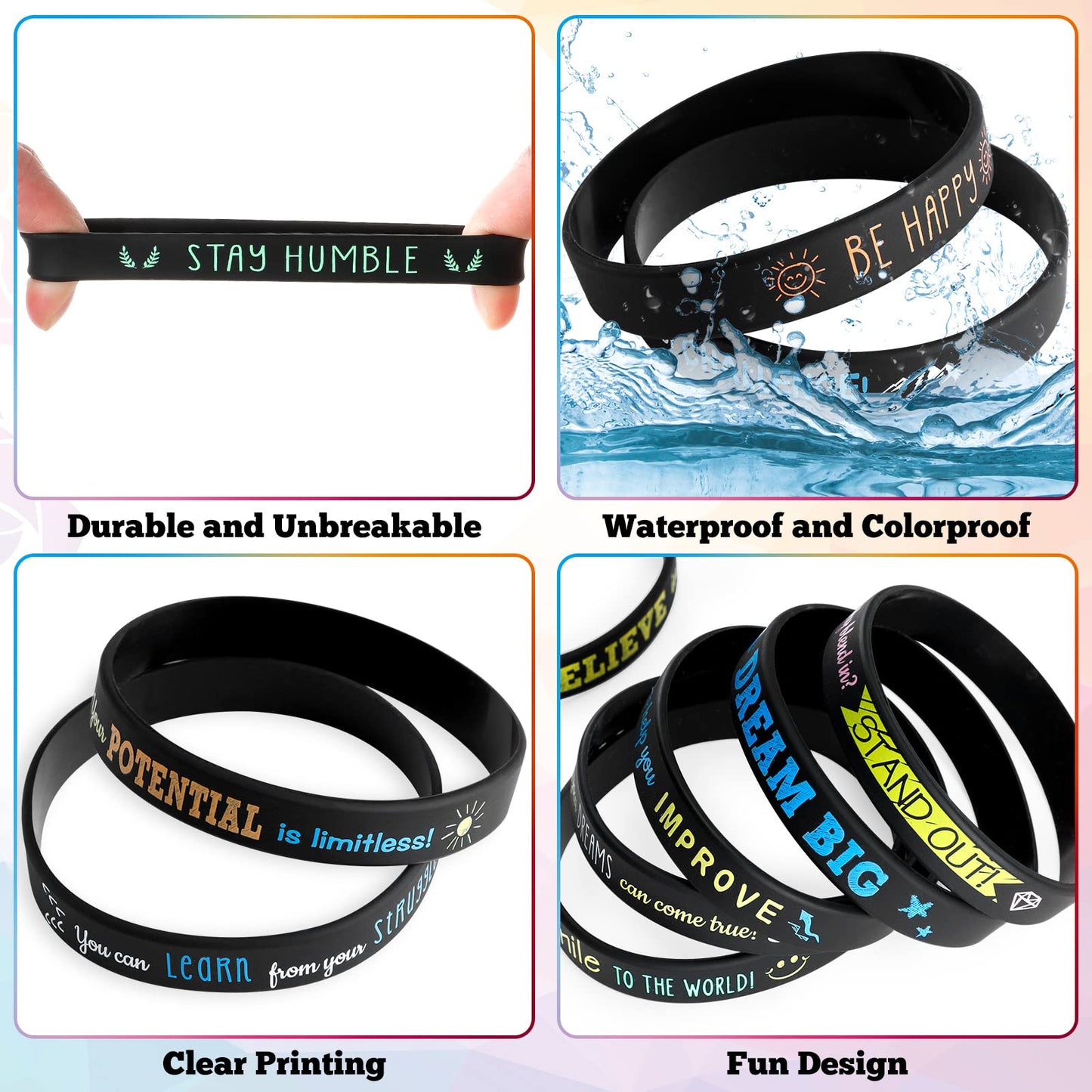 Bucherry 120 Pcs Motivational Silicone Wristbands Bulk Inspirational Rubber Unisex Bracelets with Positive Quotes for Student Teacher Classroom Reward Party Favors School Church Gifts(Black)