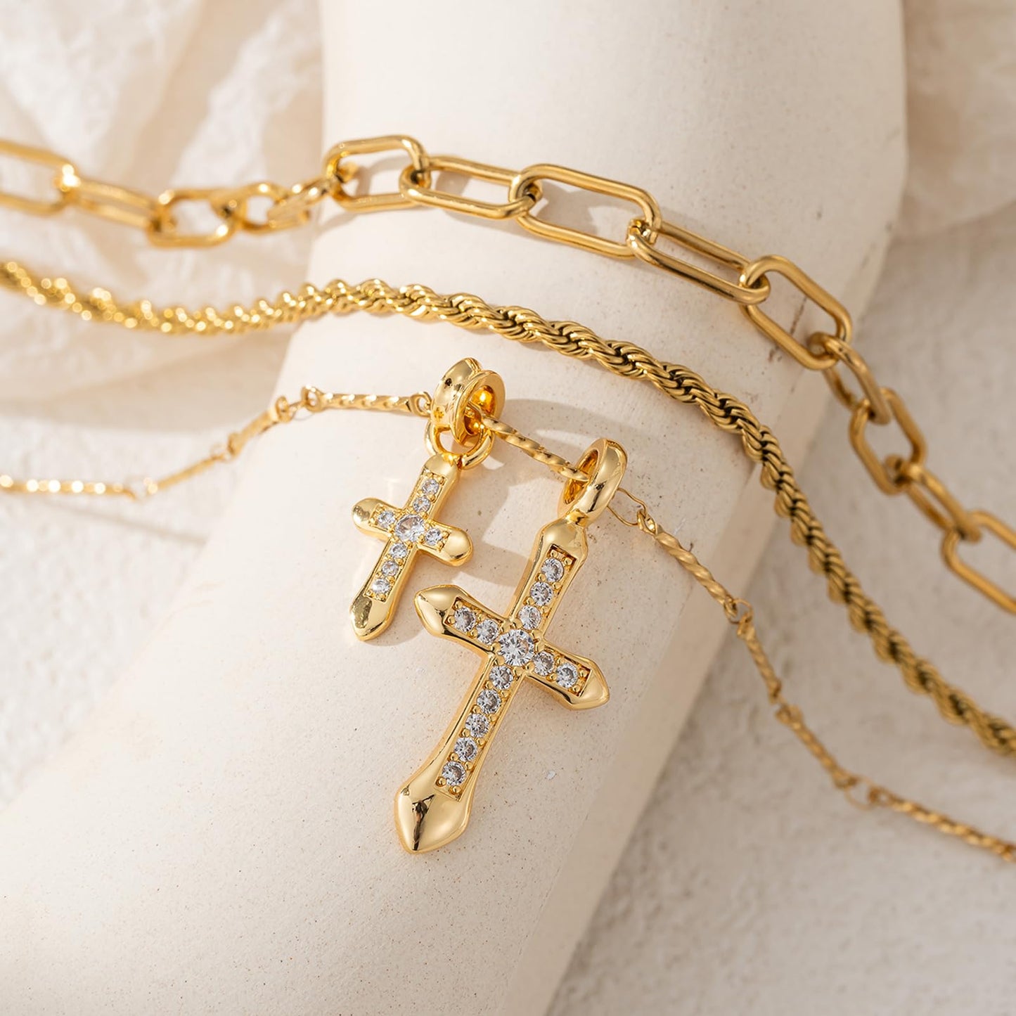 Trendy Stainless Steel Gold Plated Charm Necklace with Heart Pearl Pepper Conch Ceramic Pendant Necklace for Women Collares Chokers Jewelry (cross pendant)