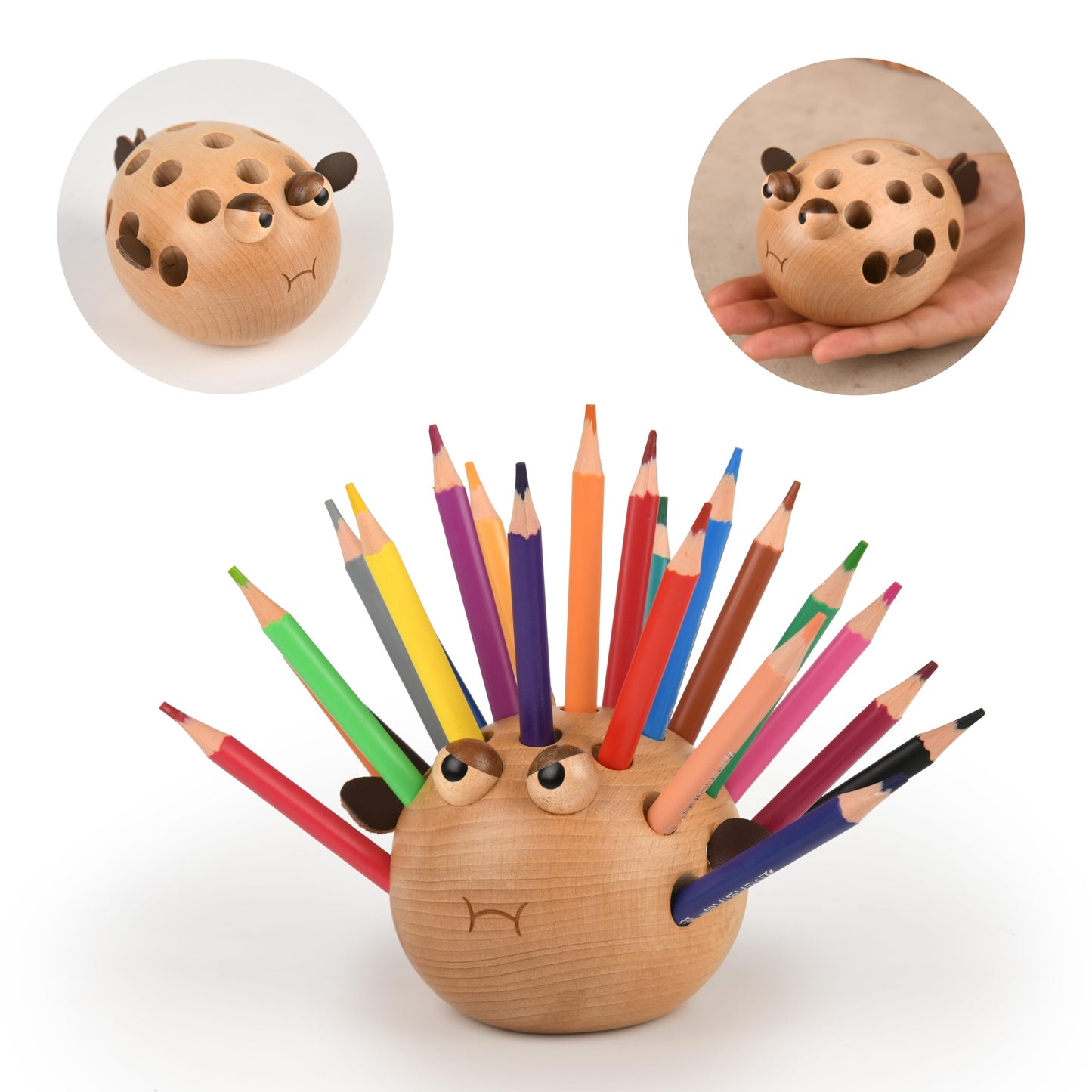 Damuzhi Pen Holder For Desk Pencil Holder Wooden Pufferfish- Funny Small Gifts For Kids, Unique Gifts For White Elephant Gift Steacher Gifts