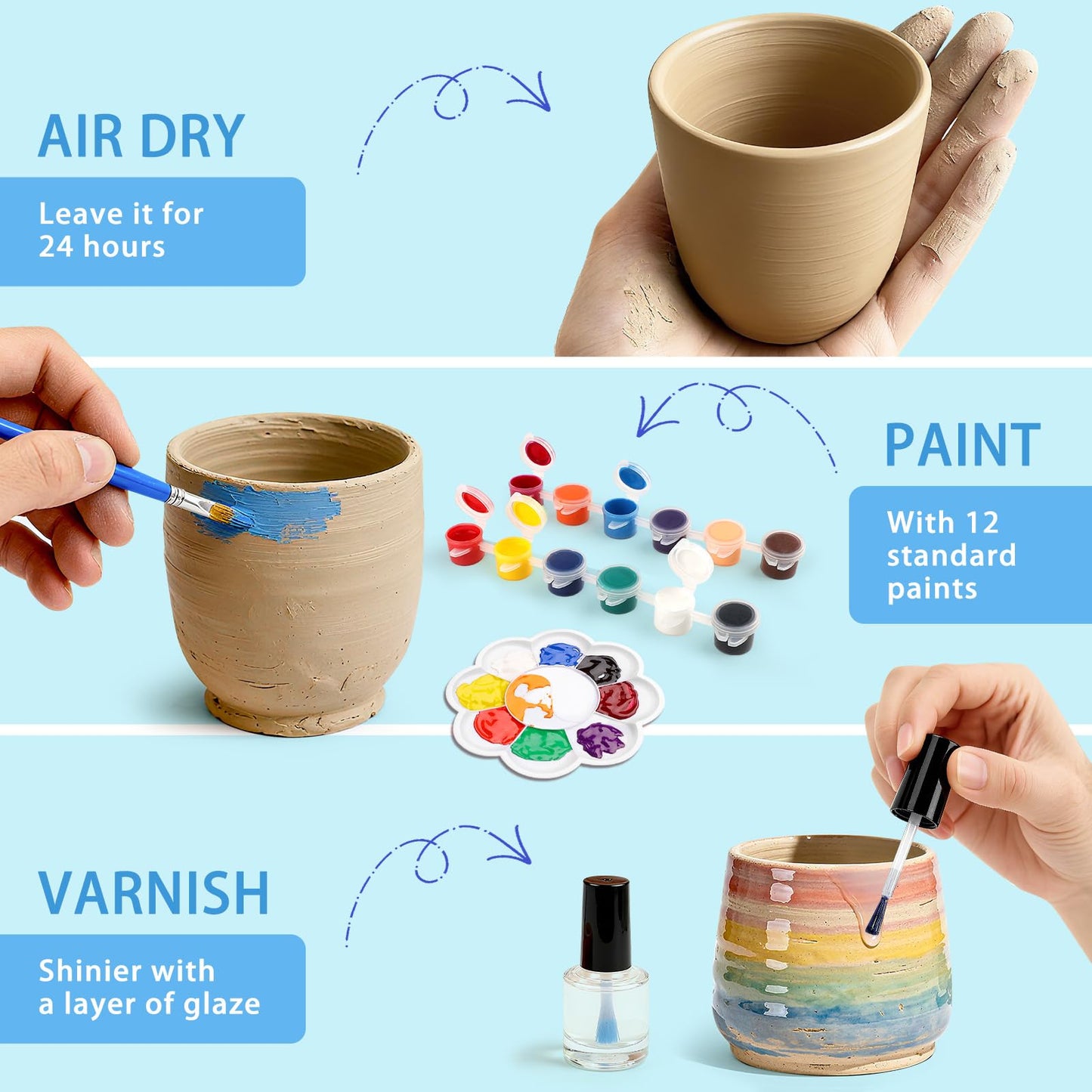 Aujazyble Pottery Wheel for Kids, Complete Pottery DIY Art & Craft Kit Toy, Arts and Crafts for Kids Ages 8-12, Girls Boy Toys Birthday Halloween Christmas Gift for Kid Ages 6 7 8 9 10 11 12+, Blue