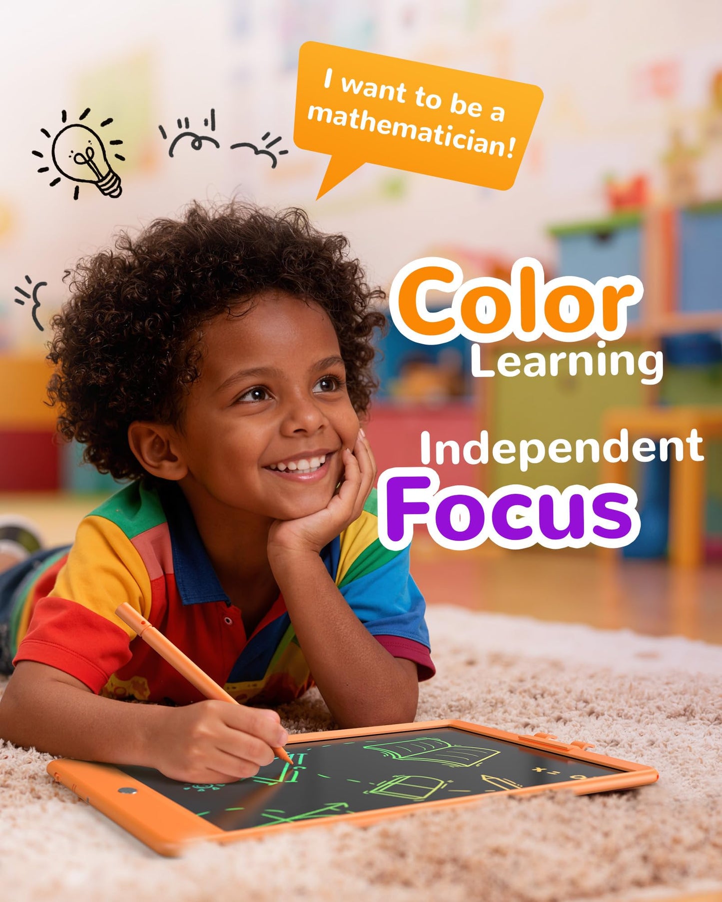 KOKODI LCD Writing Tablet, 10 Inch Colorful Doodle Board Drawing Tablet, Erasable Reusable Electronic Drawing Pads, Educational and Learning Toy for 3-6 Years Old Boy and Girls