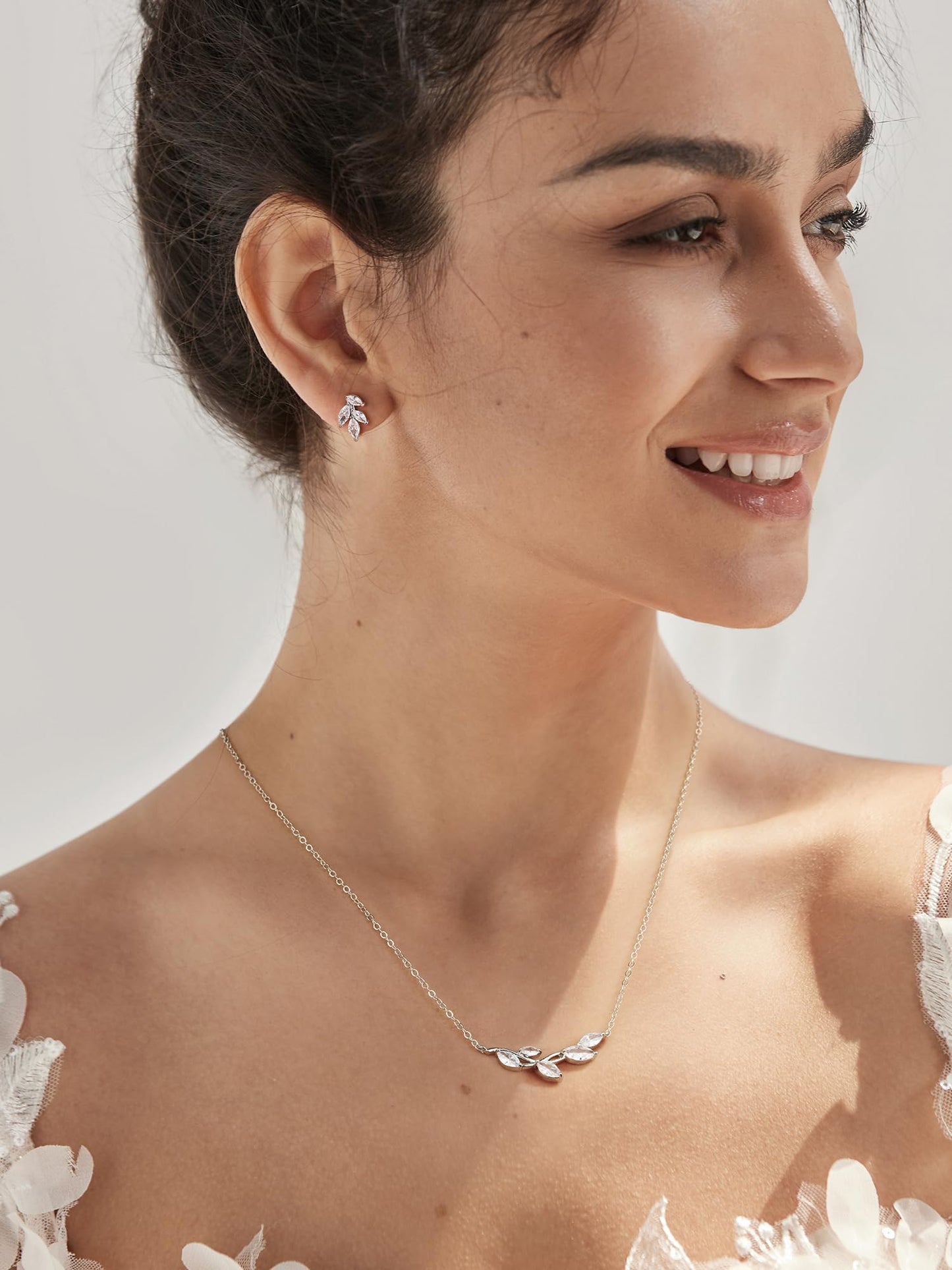 SWEETV Wedding Jewelry Set for Bride Bridesmaid, Cubic Zirconia Leaf Vine Wedding Earrings Necklace Set Bridal Jewelry Set for Wedding Prom