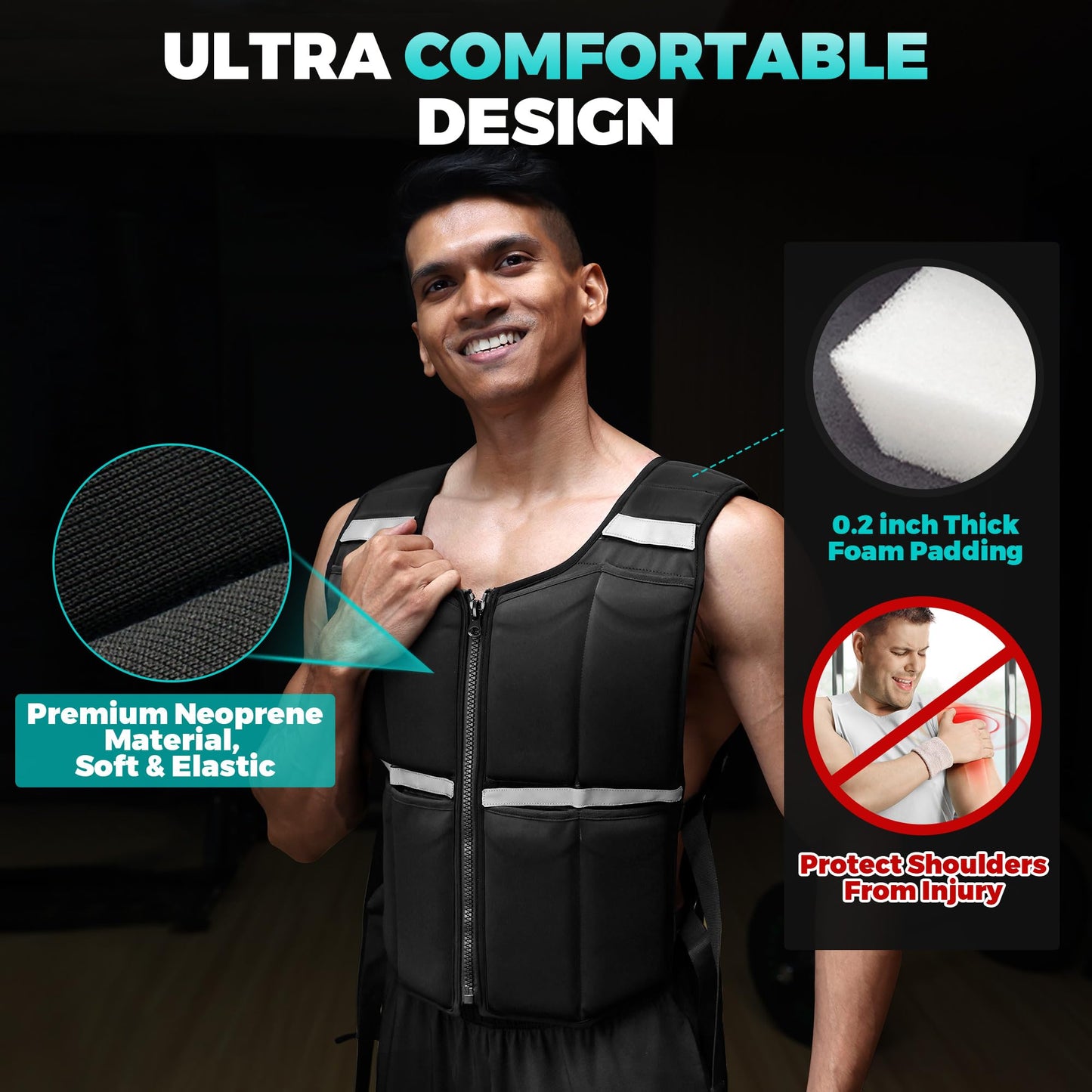 Adjustable Weighted Vest for Men, 45lb/35lb/19lb Unisex Walking Rucking Vests with Zipper/16pcs Silicone Weights, Strength Training Workout Vest for Running GYM Home, Removable Reflective Strips
