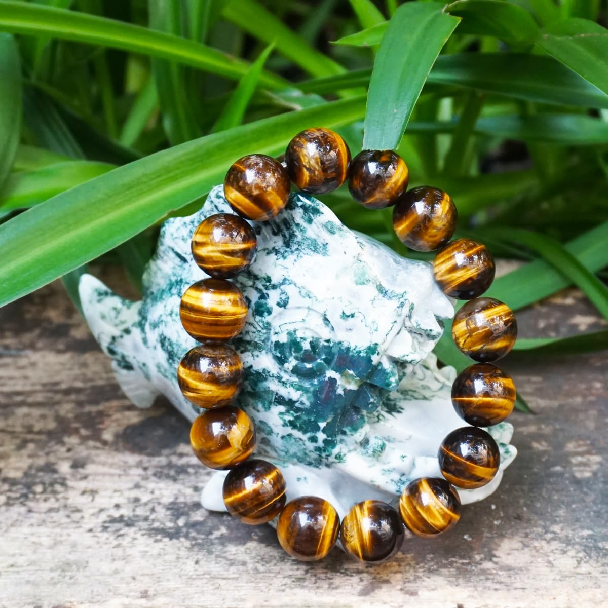 TaHLga Tigers Eye Mens Bracelet 14MM with Golden Brown Cats Eye | Fits for About 8" XLarge Wrist | Natural Solar Plexus Chakra Gemstones | Bring Luck Wealth Courage | Protection from Evil | Gift