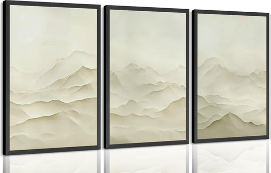 3D Textured Abstract Mountains Wall Art Set of 3 Neutral Nature Scenery Painting Wall Decor Modern Minimalist Textured Mountains Poster Print Artwork for Office Living room Study Home Decoration