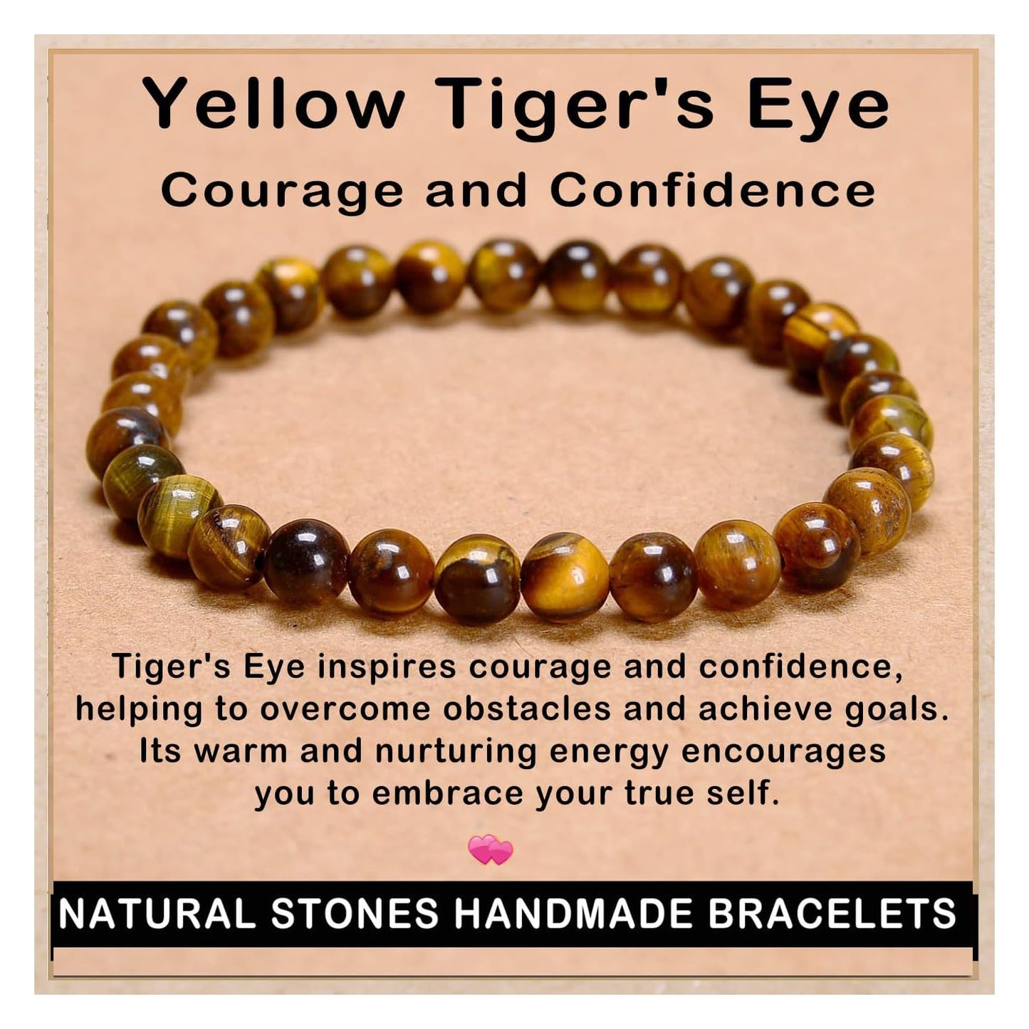 AD Beads Handmade Gemstone Stretch Elastic Bracelet Crystal Healing Reiki Nature's Beauty and Spiritual Essence Unisex (6mm, Yellow Tiger's Eye)