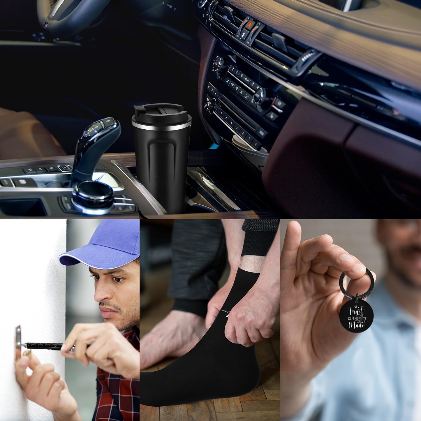 Gerrii Set of 4 Appreciation Gifts for Men Thank You Gifts for Male Coworker Employee Teacher Administrator 17 oz Stainless Steel Tumbler Inspirational Keychain Metal Pen Socks for Men(Classic, Black)