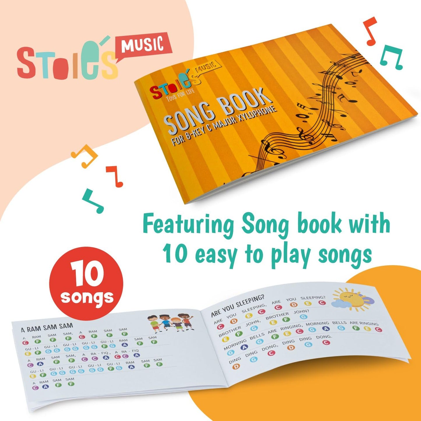Stoie's Wooden Xylophone for Kids and Toddlers, Kid-Friendly Design, 8 Notes of Rainbow Color, Tuned C-Key Xylophone with Mallets and Music Songbook, Kids Musical Instrument Educational Montessori Toy