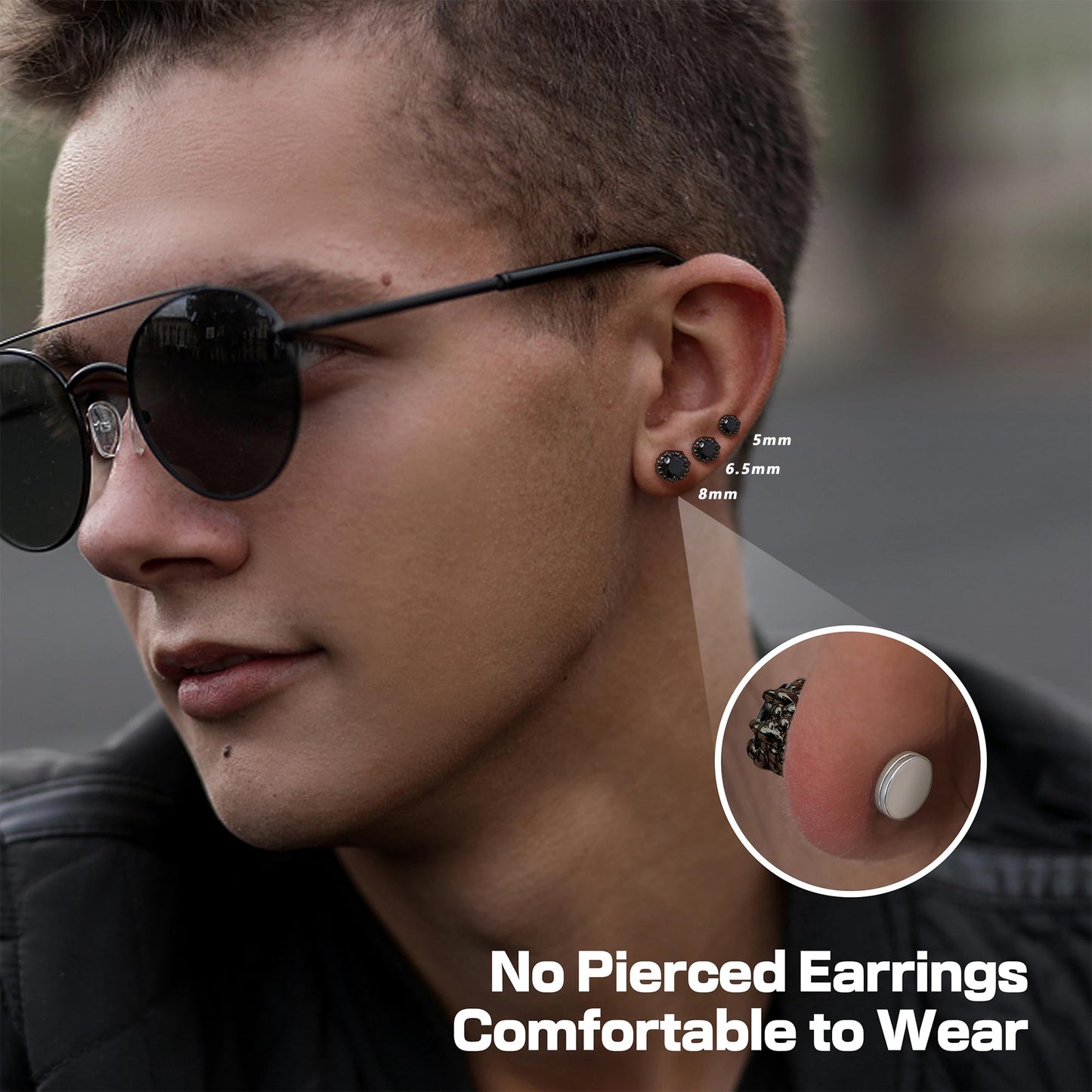 GEMQUEEN Magnetic Earrings for Men Women - 5A Shiny CZ Dragon Claw Punk Hypoallergenic Stainless Steel Non Piercing Clip on Fake Earrings Studs Black 5MM Not Easy to Fall