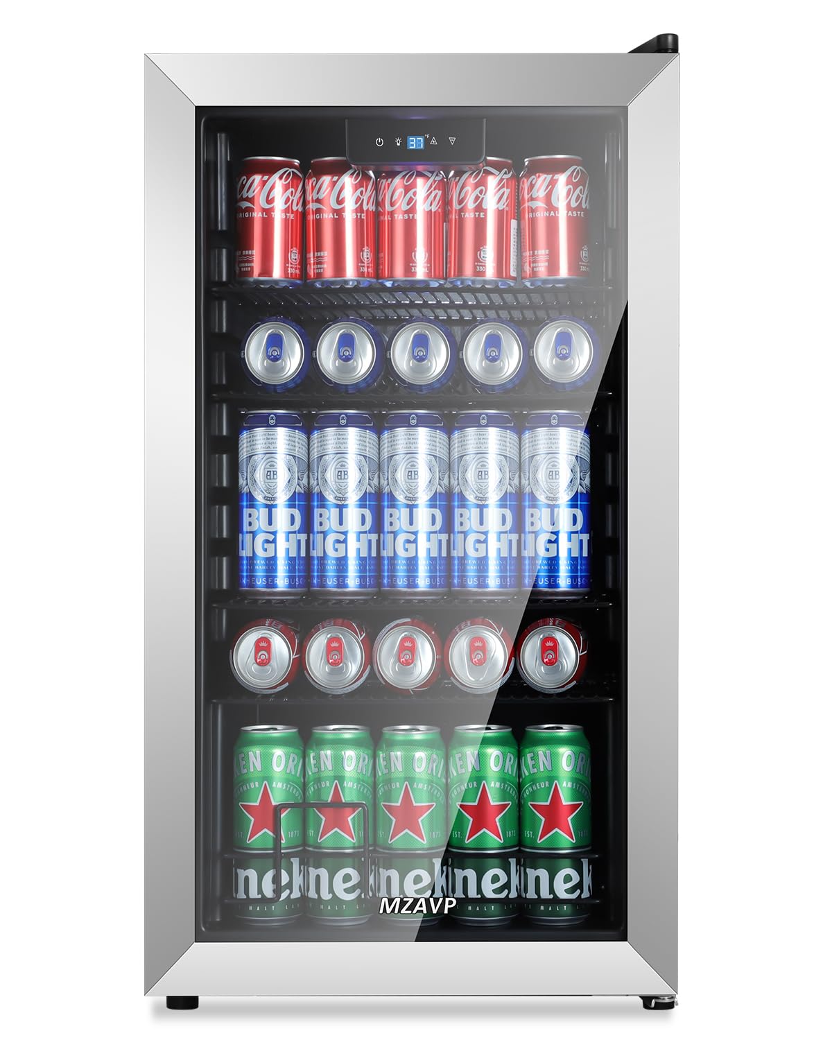 MZAVP Beverage Refrigerator Cooler, 120 Can Mini Fridge with Reversible Glass Door for Soda Beer, 3 Cu.Ft Drink Fridge with Digital Temperature Control & Adjustable Shelves - Silver