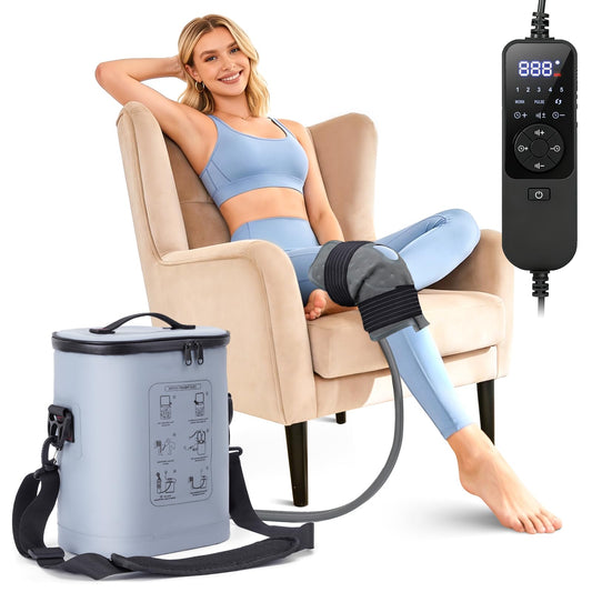 Cold Therapy Machine, Portable Ice Machine for Knee After Surgery，Programmable Knee Replacement Recovery System, Cryotherapy for Post Surgery Recovery Sports Injuries, Reduce Swelling, Circular Gray