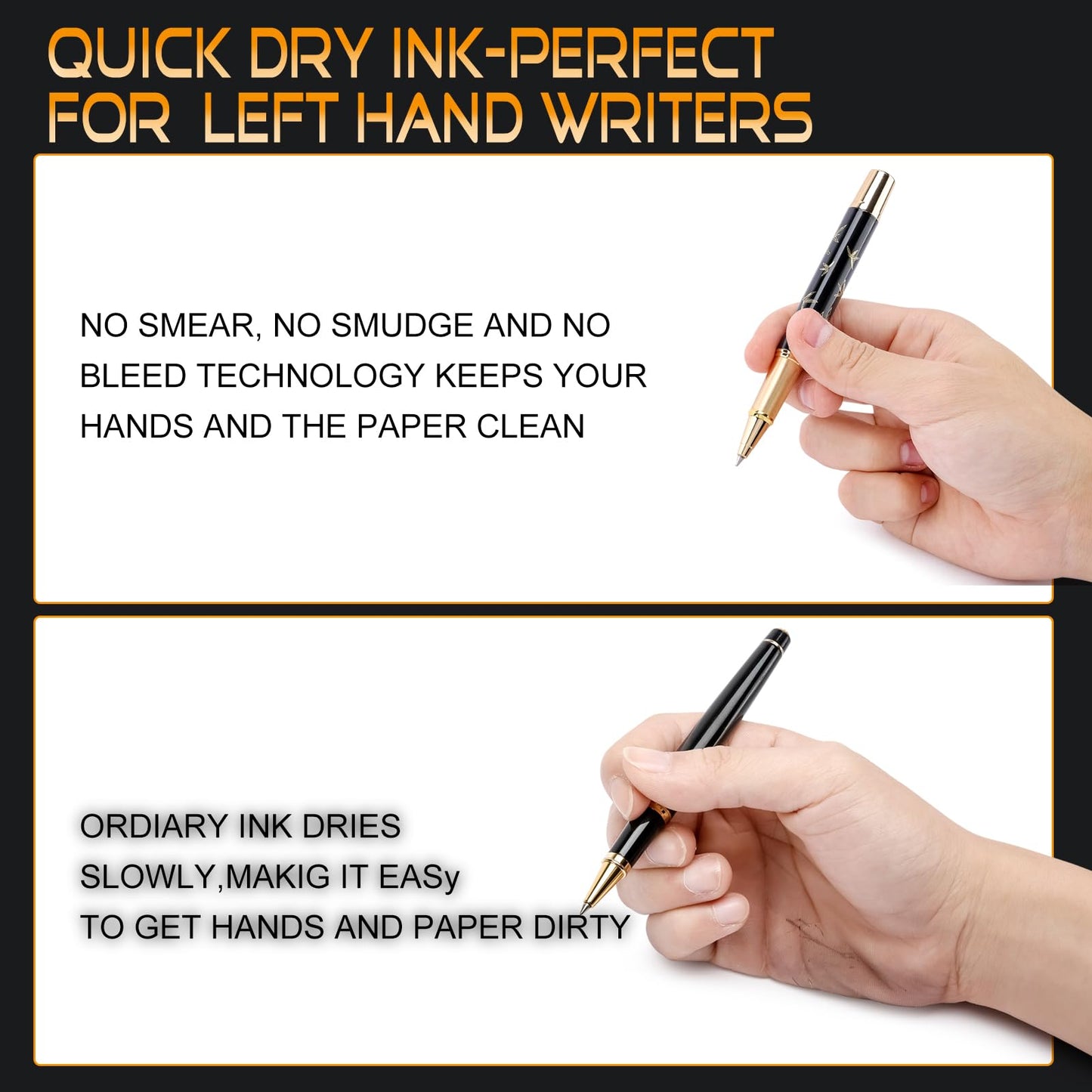 Urhomefull Black Rollerball Pens-Luxury Pens for Women Men, 24K Gold Trim Elegant Pen, Executive Gift Pen Set for Office Graduation Business Nice Roller Ball Pens