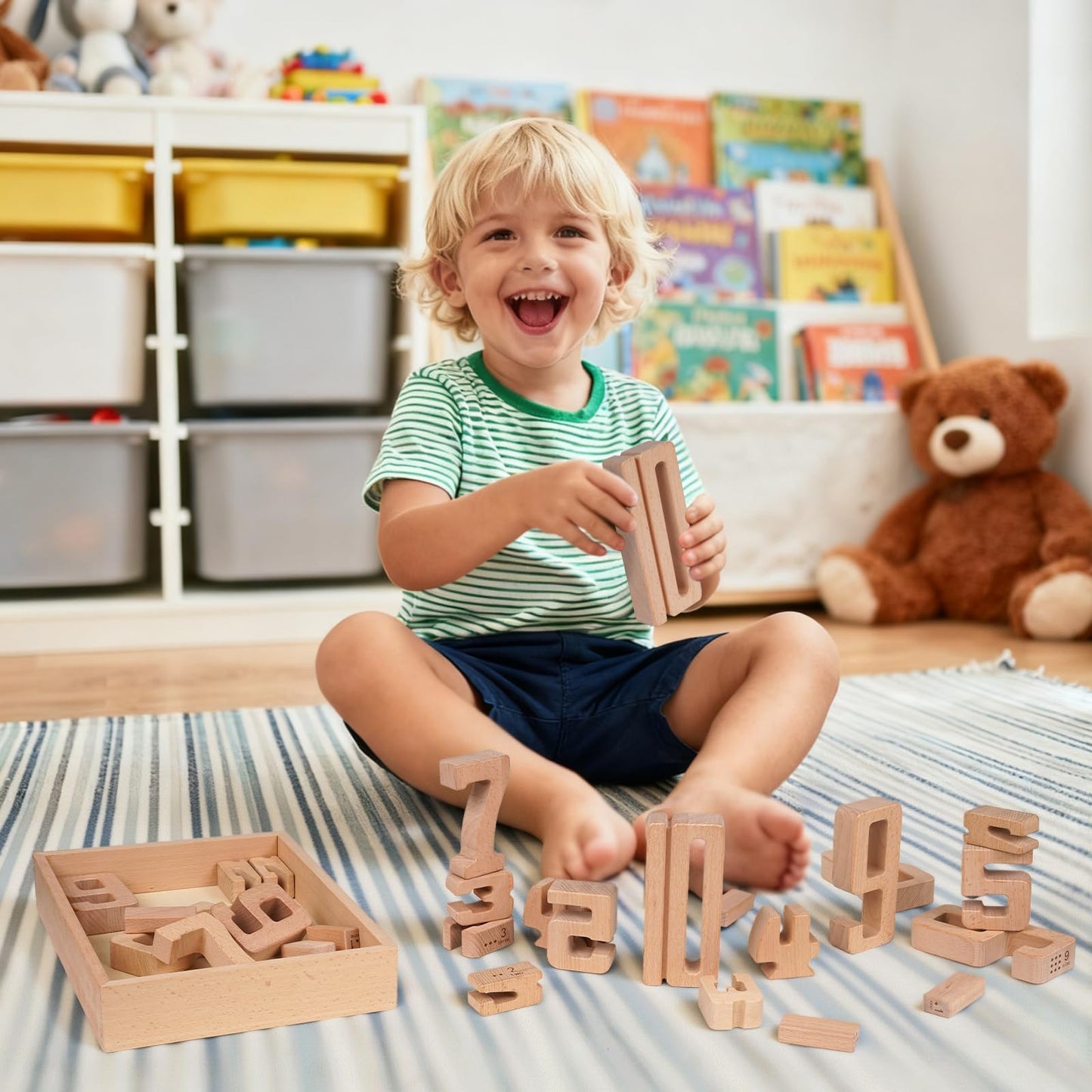 GHOOI Large Wooden Number Building Blocks, Number and Counting Blocks,Balance and Stacking Blocks,32 Pcs Math Blocks,Educational Toys for Toddlers,Preschool Math Toys, Recognition Toys