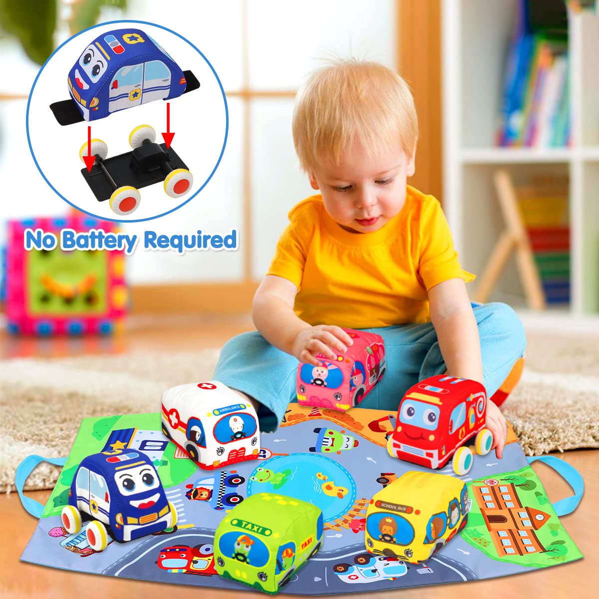 Baby Toys 6 to 12 Months - Soft Car Toys for 1 Year Old Boy Girl with Playmat Storage Bag - Infant Baby Toys 12-18 Months Toddler Toys Age 1-2 - 1st Birthday Gifts 1 2 3 Years Old Baby