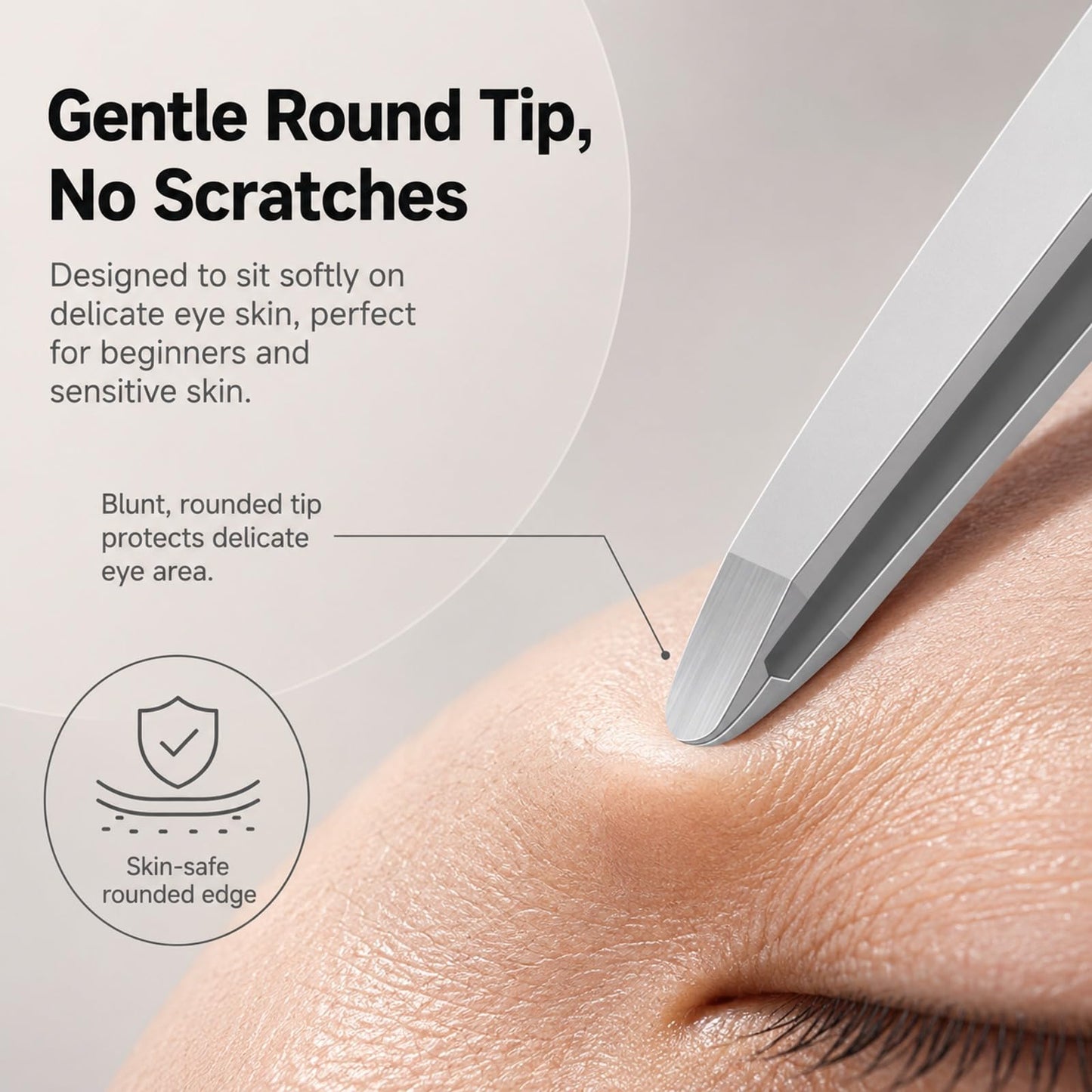 Premium Hand-Made Tweezers with Safe Rounded Tip & Comfort Spring for Pain-Free Plucking, Thick Stainless Steel for Precise Grip on Eyebrows & Facial Hair, Designed for Women and Men