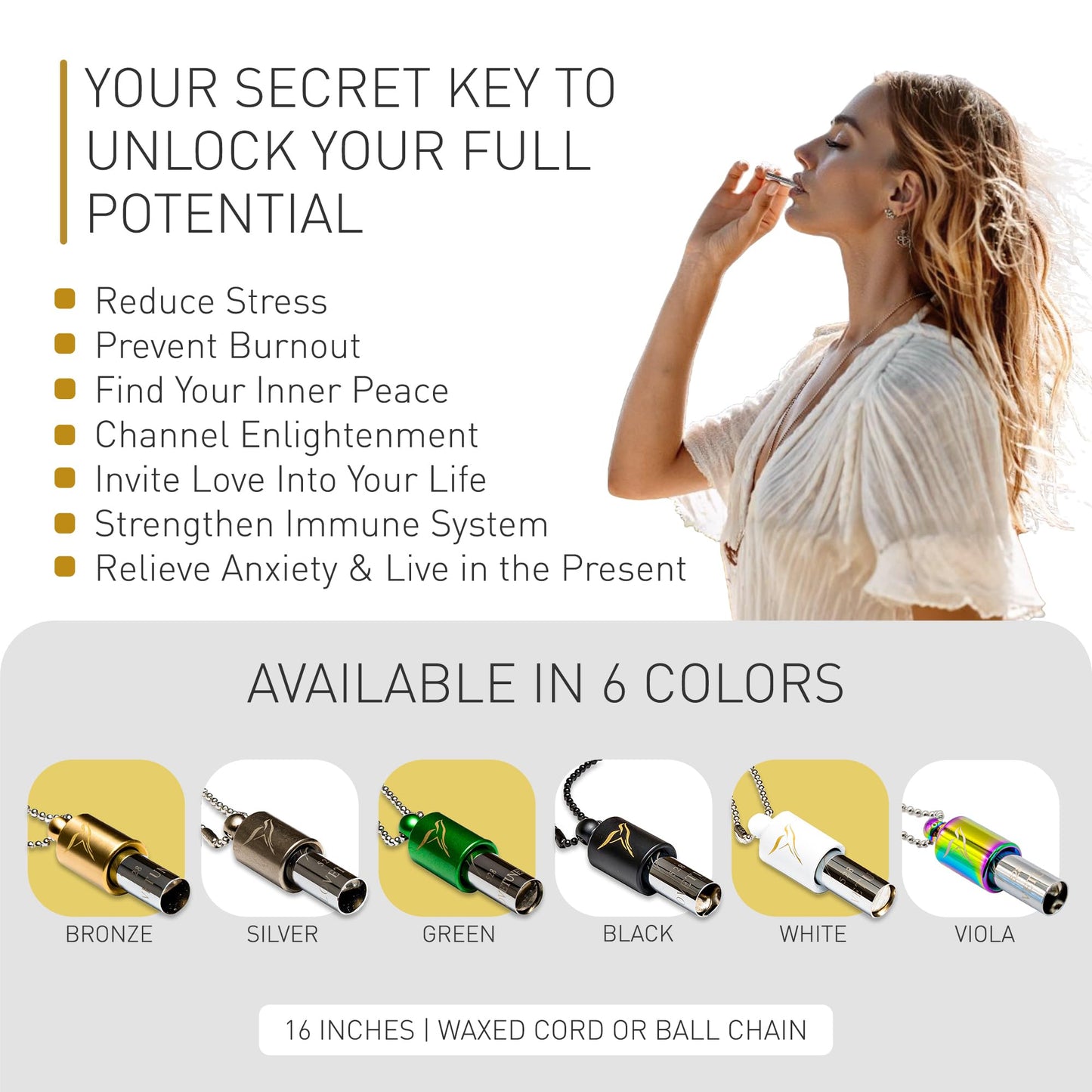 LOVETUNER Breathing & Meditation Tuning Necklace 528 Hz Whistle | 528 Hz Solfeggio Frequency | Breathwork Necklace Mindfulness Device for Anxiety & Stress Relief through Sound Healing, Metal, No