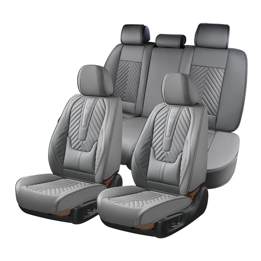 Coverado Car Seat Covers, Leatherette Seat Covers Full Set, Automotive Seat Covers Protector Cover Seat Universal Fit for Most Cars SUV Truck with Lumbar Support(Gray)