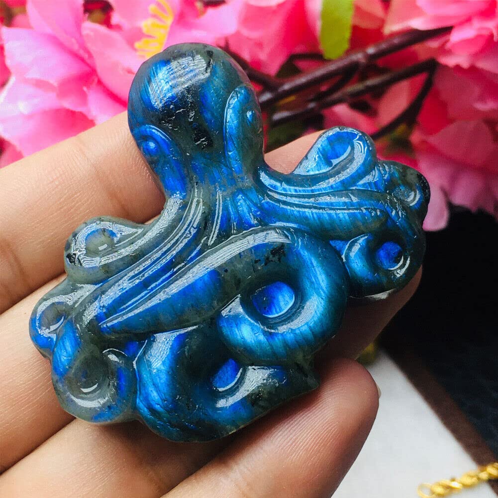 TEAMWILL Natural Labradorite Hand Carved Octopus Quartz crystal Reiki Healing Gift 1PC