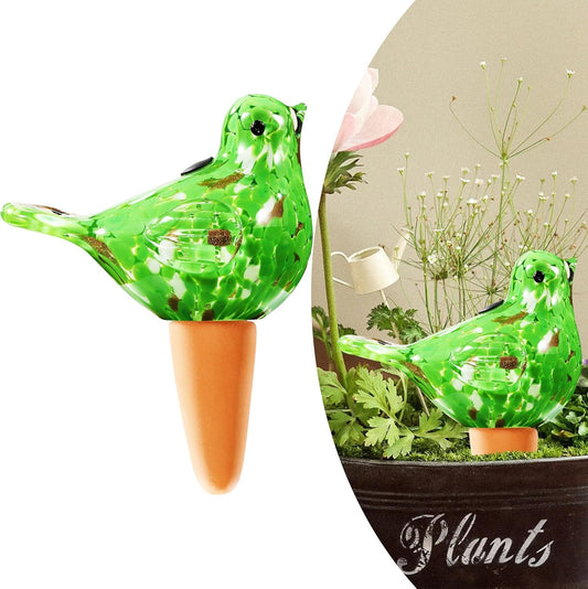Plant Watering Globes, Bird Glass Self Watering Planter Insert - for Indoor & Outdoor Plants - Glass Plant Water Globes for Daily Use, Planter Spikes to Support Indoor & Outdoor Plant Health, Green