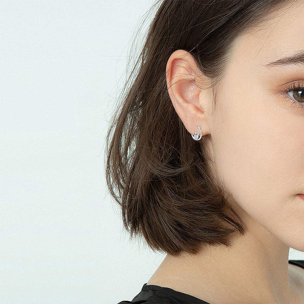 Silver Owl Hoop Earrings for Women 925 Sterling Silver Small Owl Huggie Hoop Earrings Jewelry Graduation Gifts