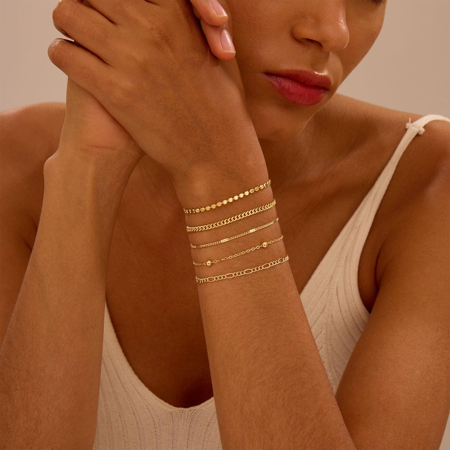 Gold Bracelets for Women, Dainty 14K Gold Plated Bracelet Stack for Women Trendy CZ Tennis Paperclip Cuban Chain Stackable Adjustable Waterproof Link Bracelet Jewelry Set Fashion Accessories Gifts